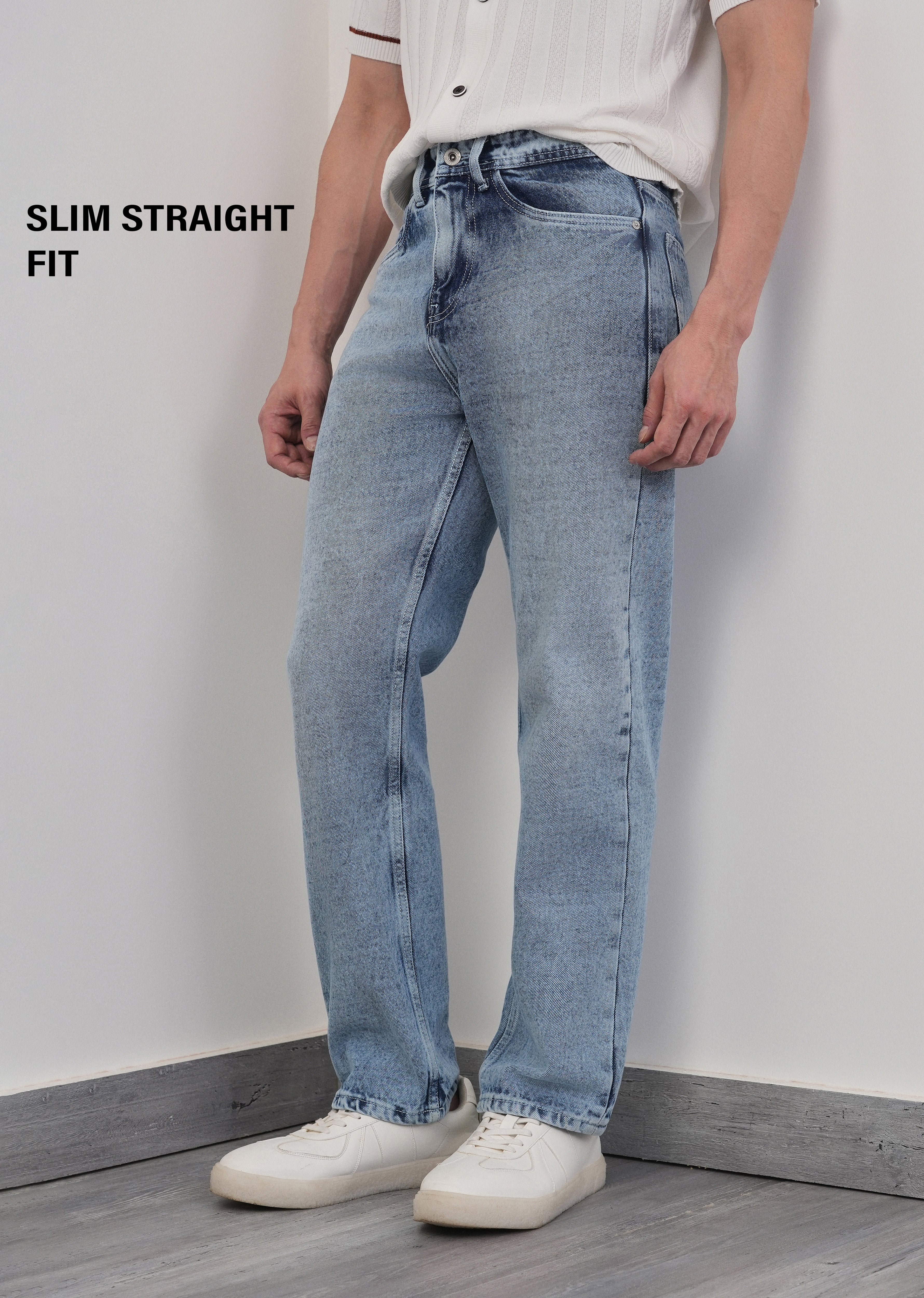 Slim Straight Fit Light Wash Jeans - Image 7