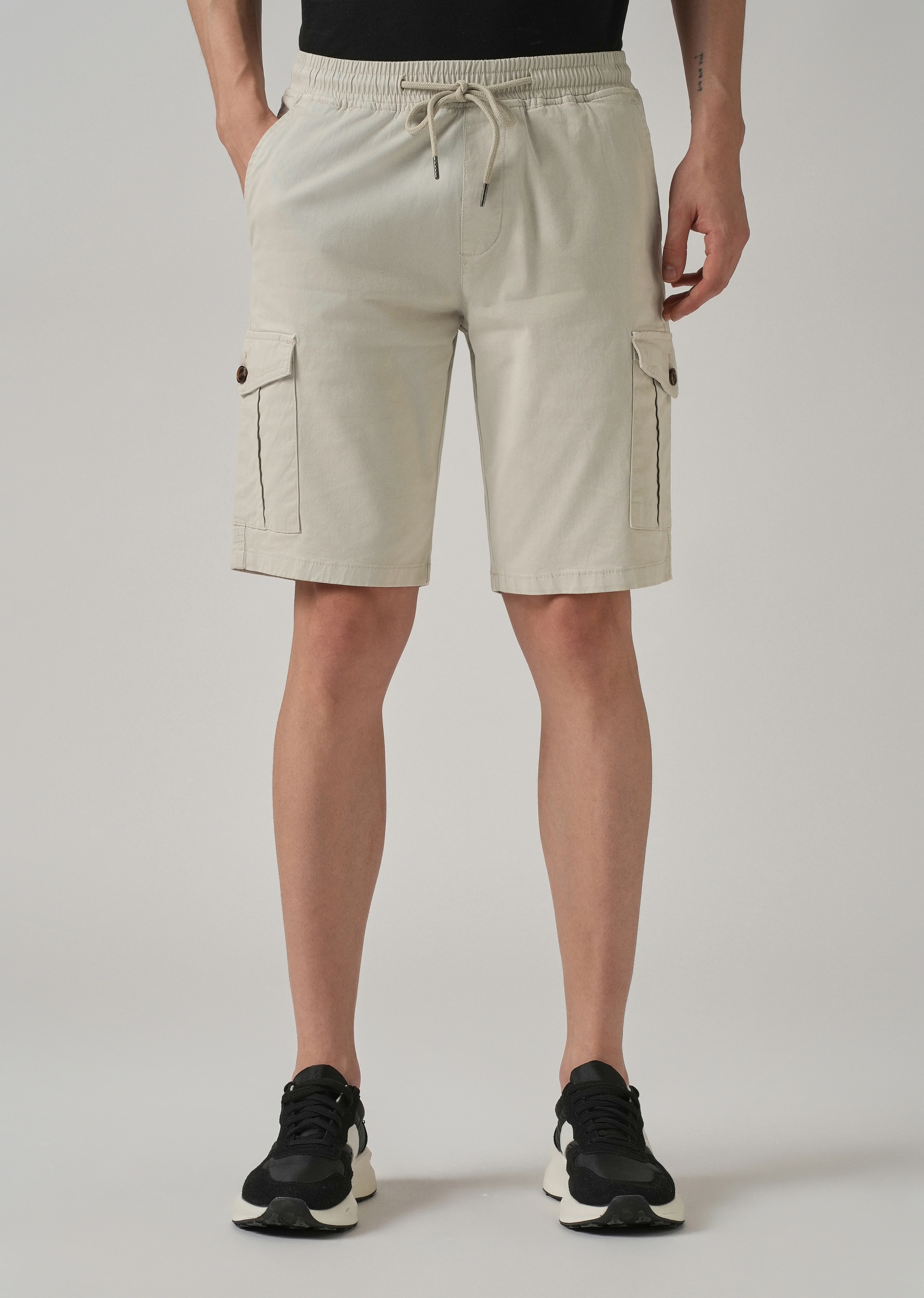 Smoke Grey Cotton Cargo Shorts - Image 4
