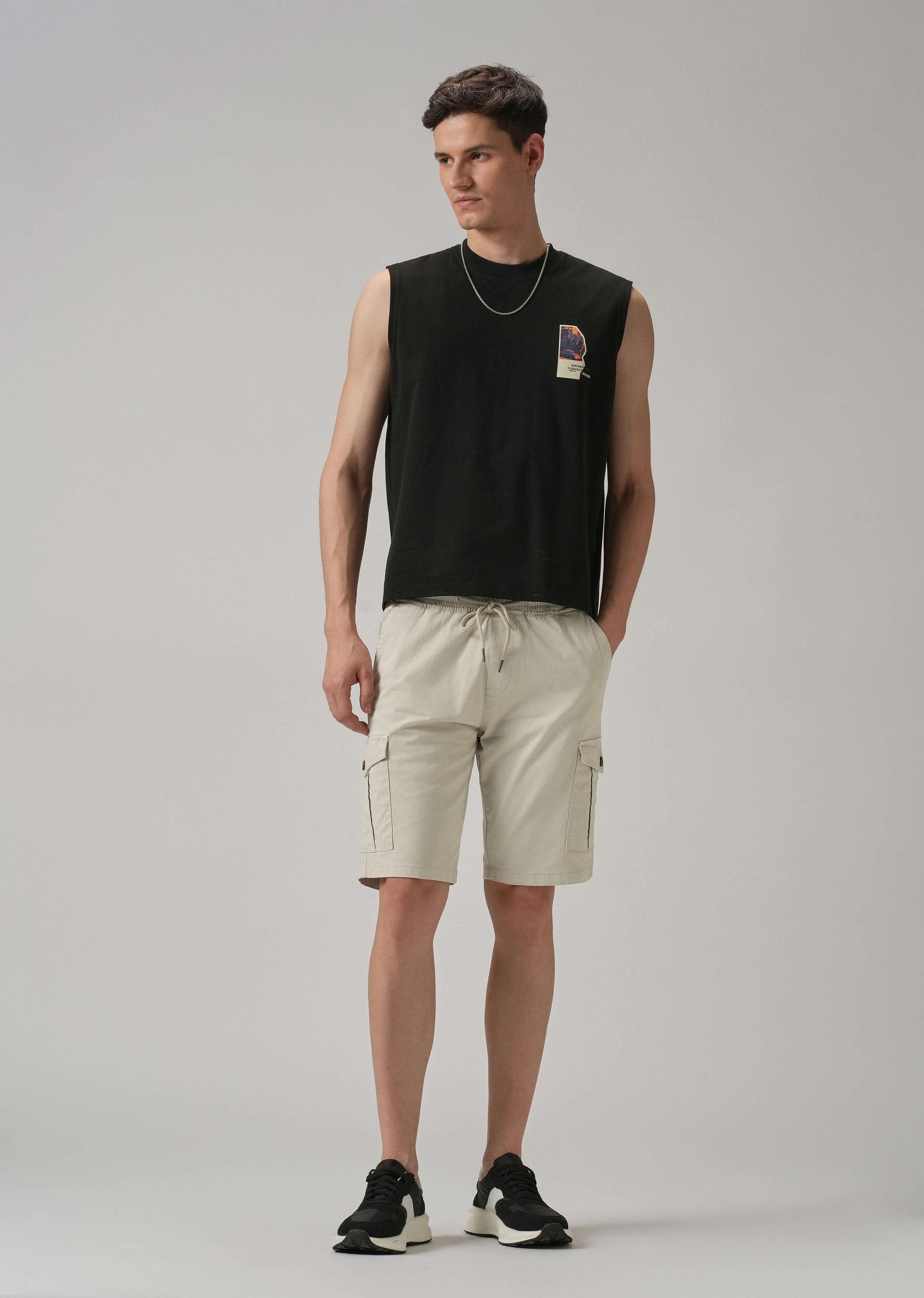 Smoke Grey Cotton Cargo Shorts - Image 6