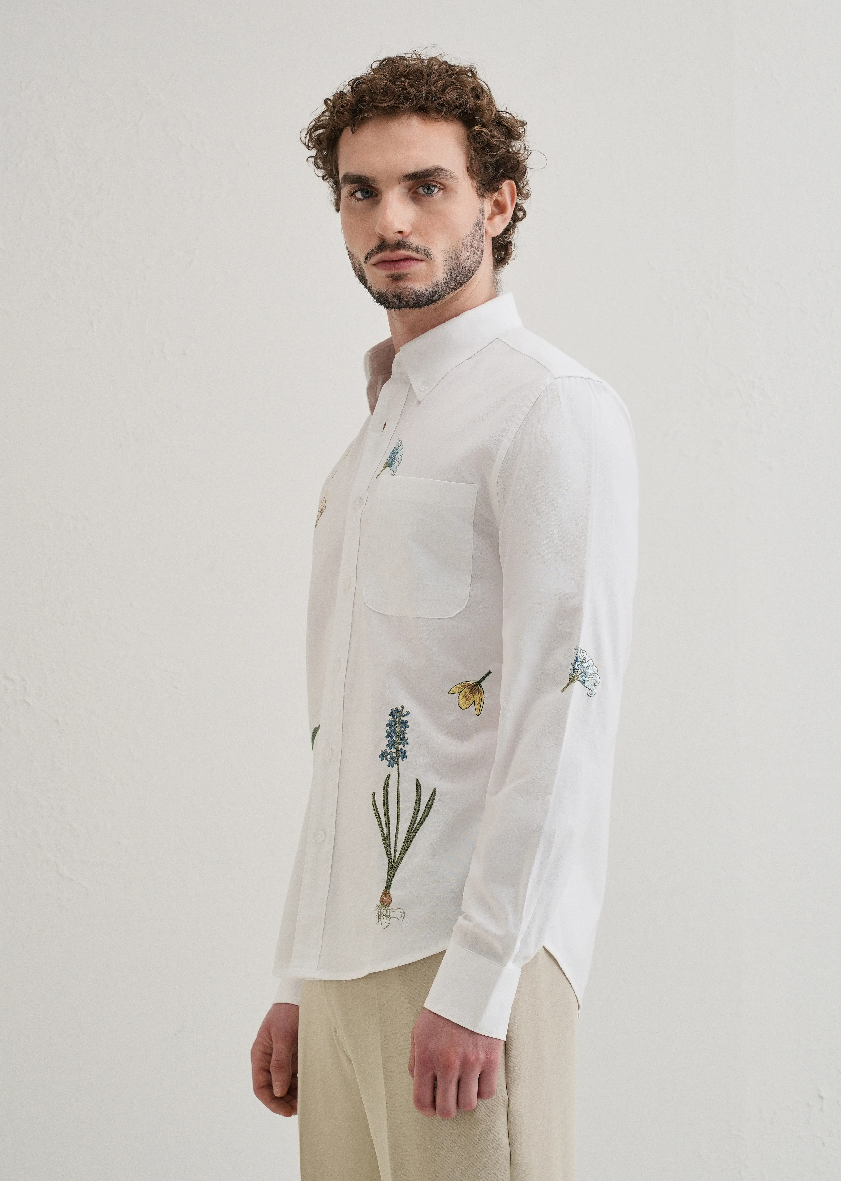 Snow White Floral Embroidery Shirt - Image 5