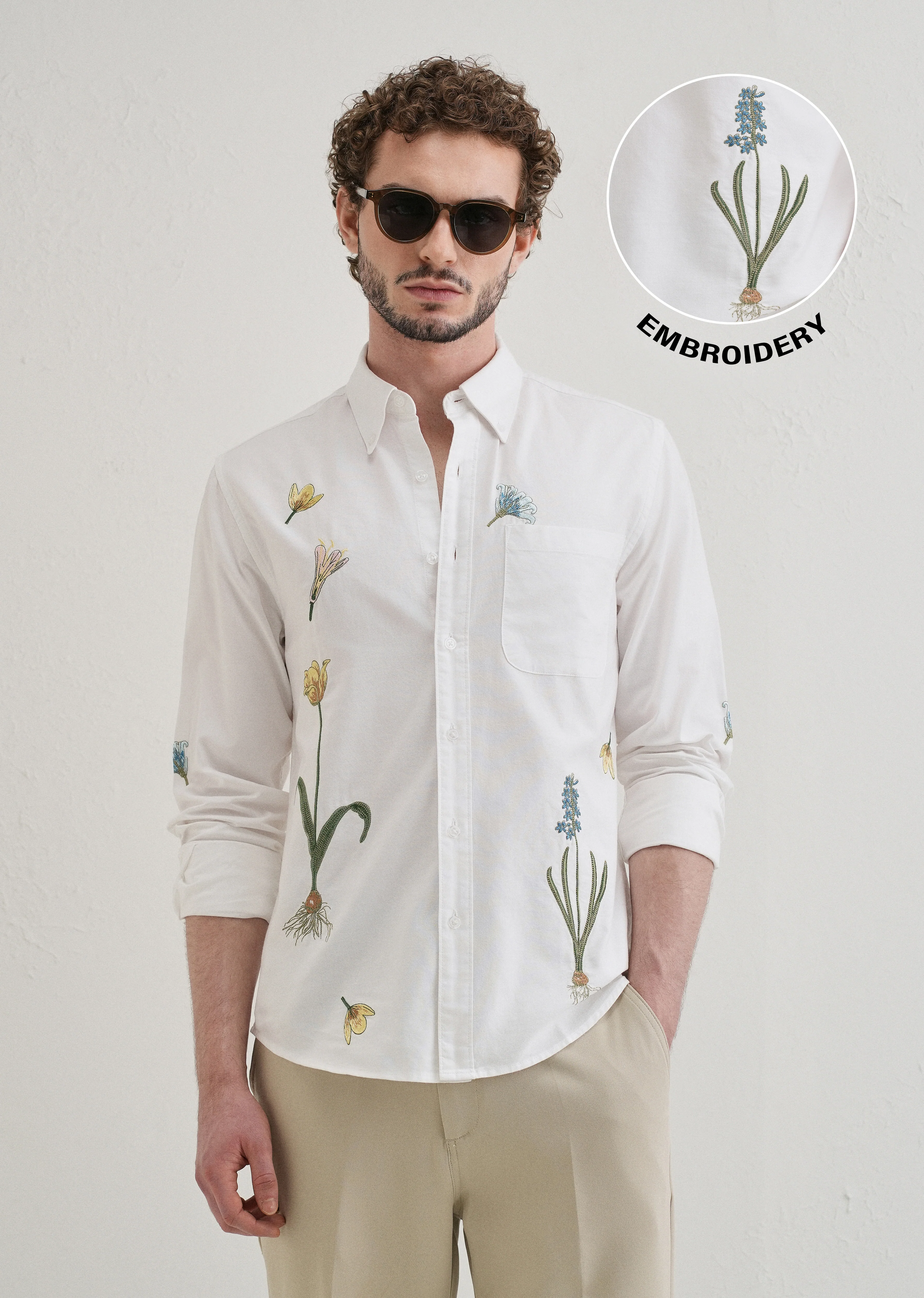 Snow White Floral Embroidery Shirt - Image 7