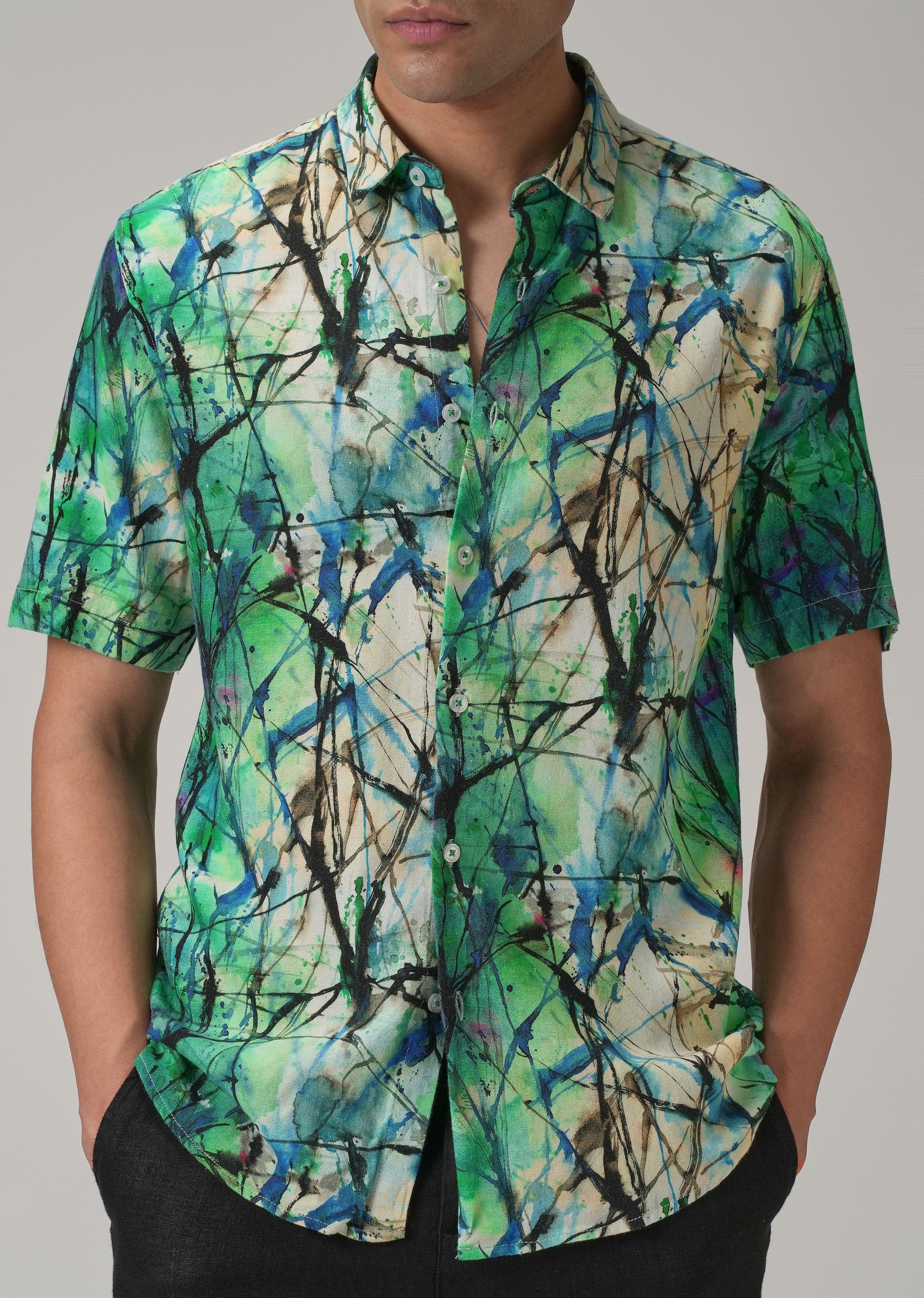 Spatter Green Half Sleeve shirt - Image 7