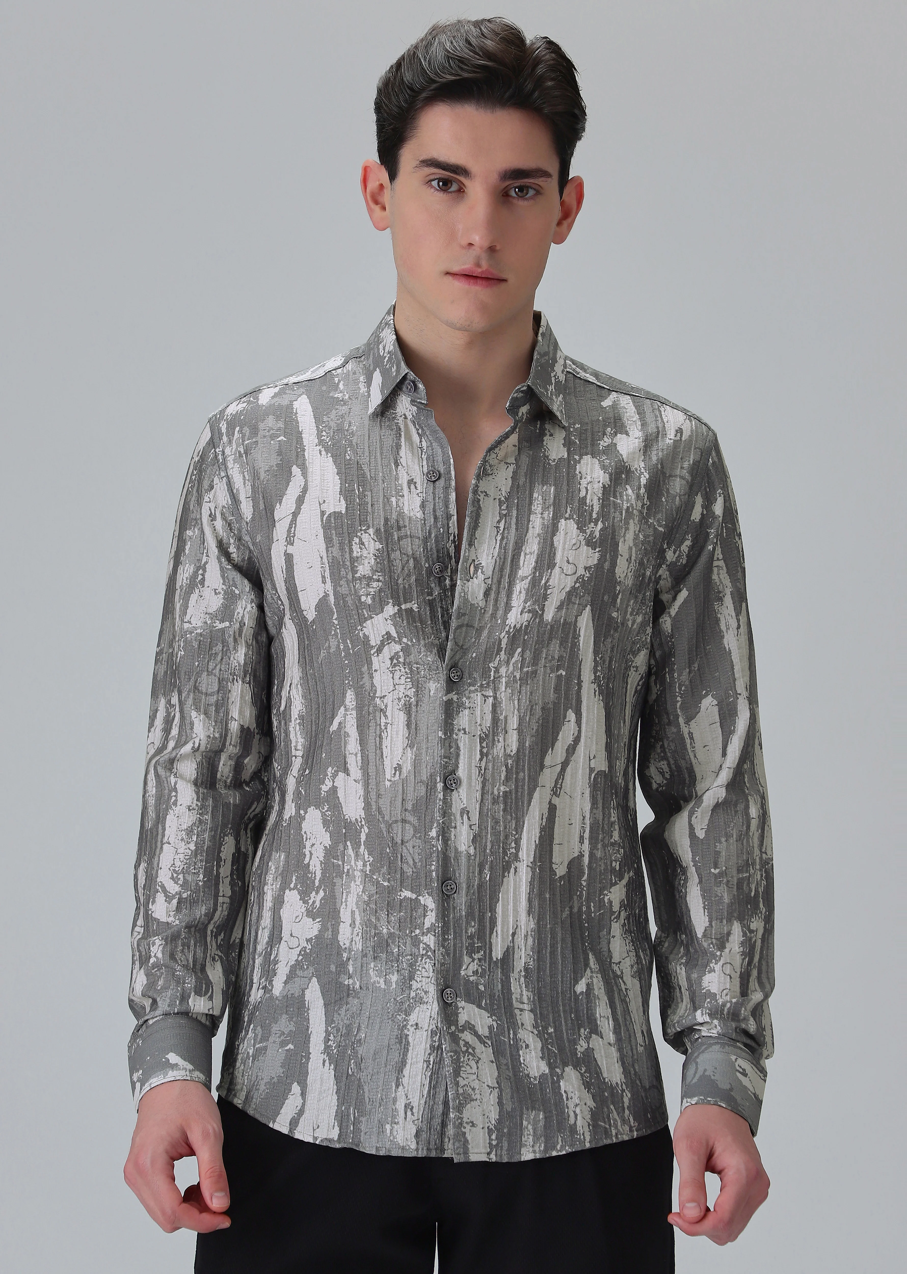 Speckled Grey Printed Shirt - Image 3