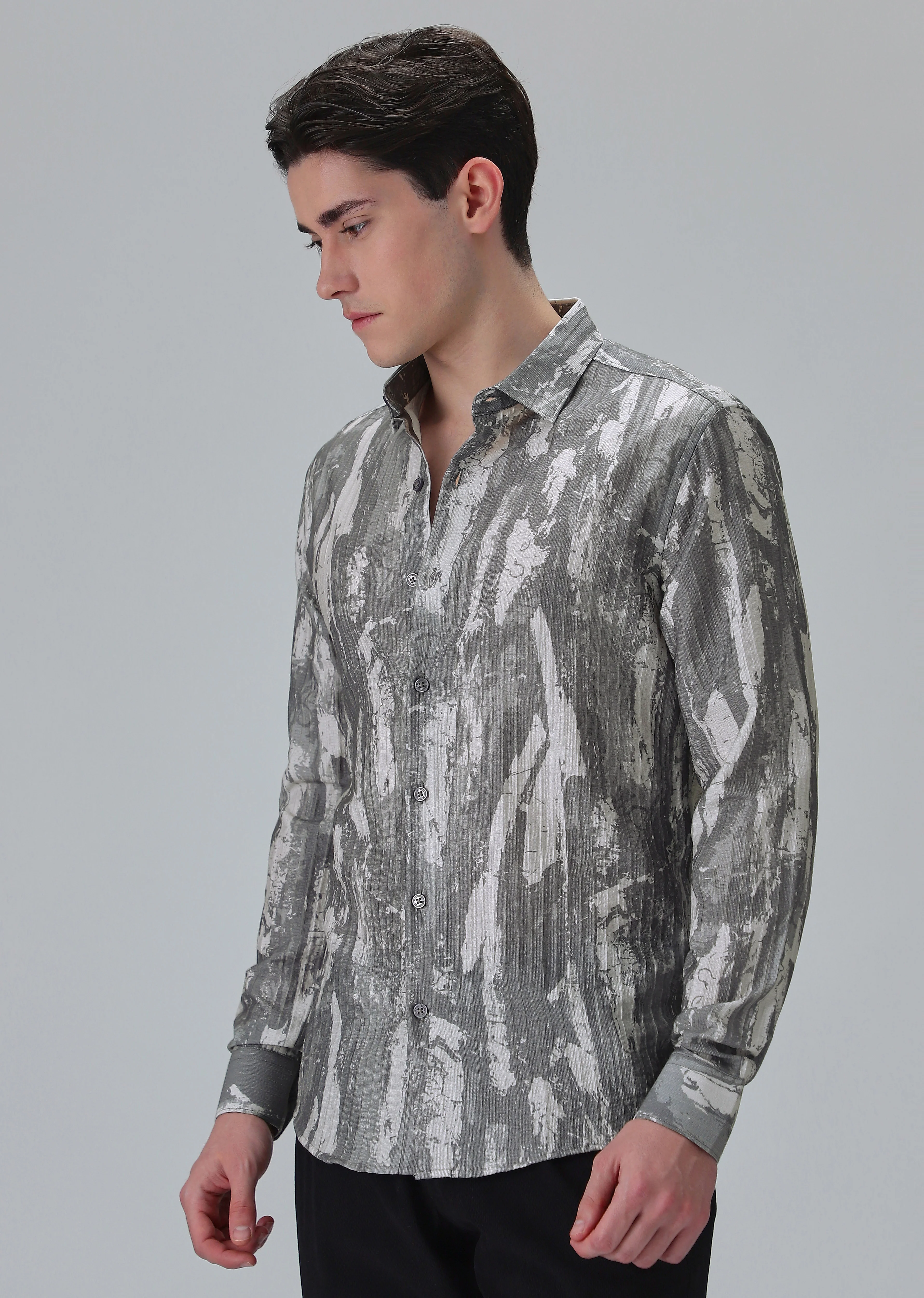 Speckled Grey Printed Shirt - Image 4