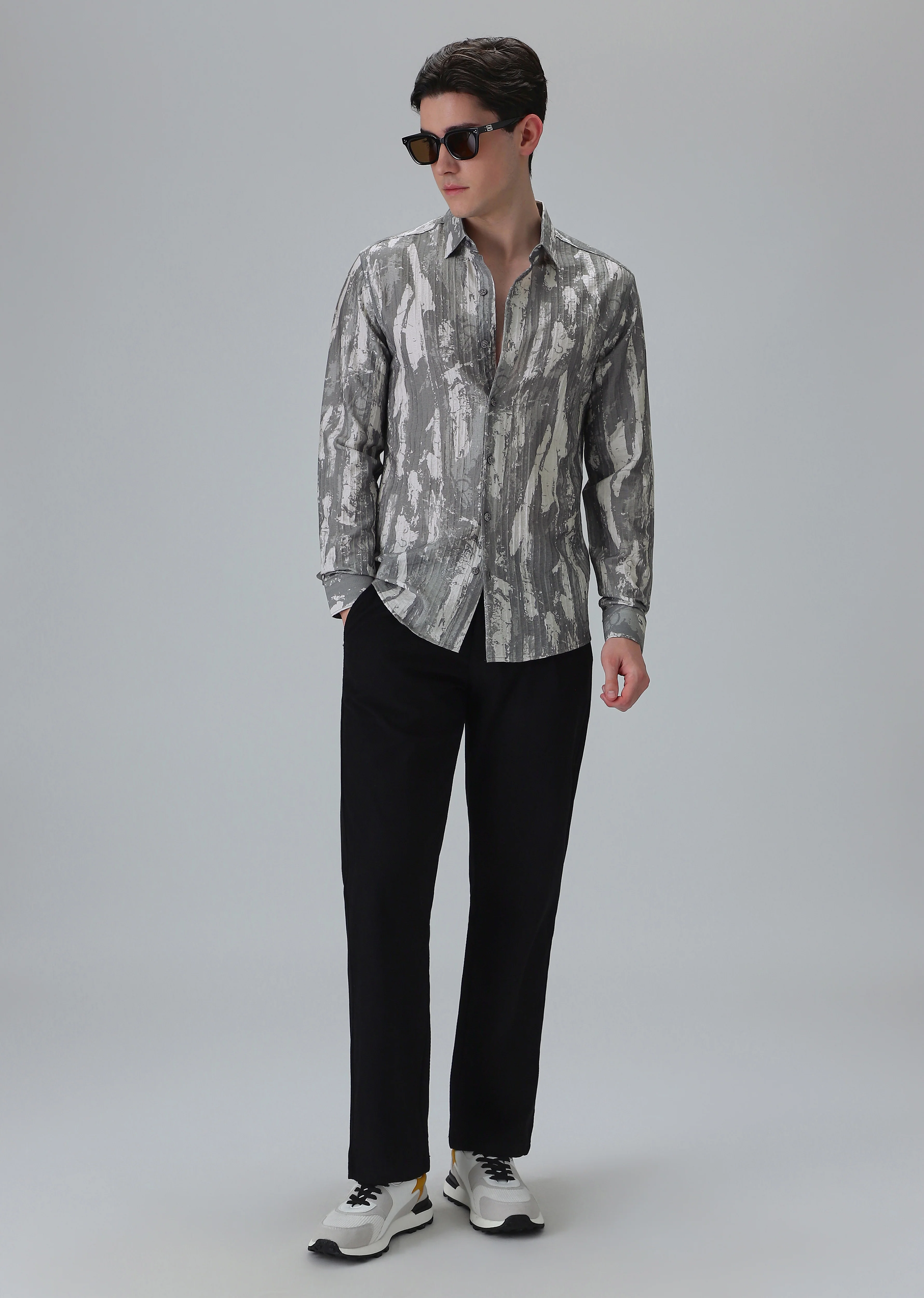 Speckled Grey Printed Shirt - Image 6