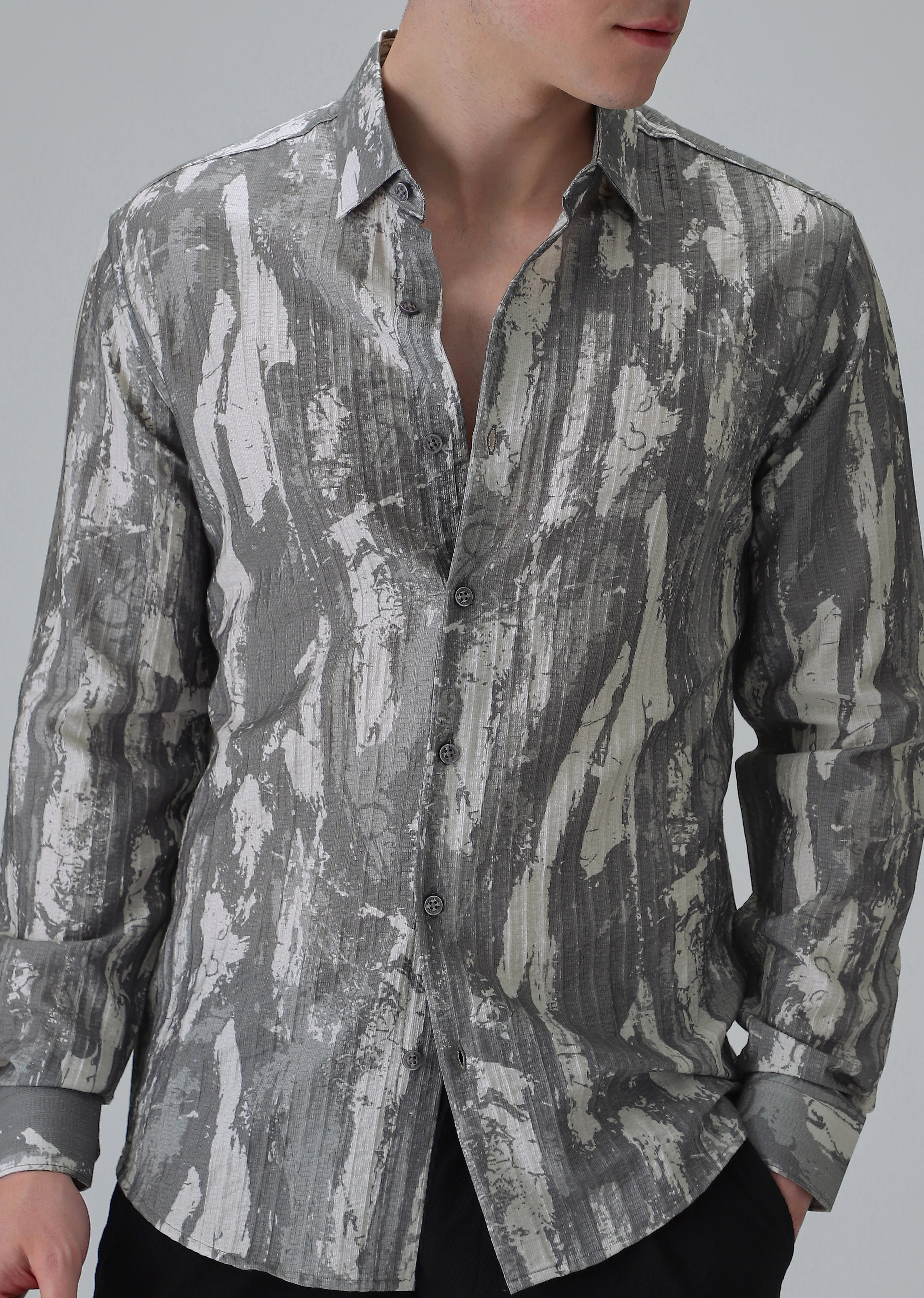 Speckled Grey Printed Shirt - Image 7