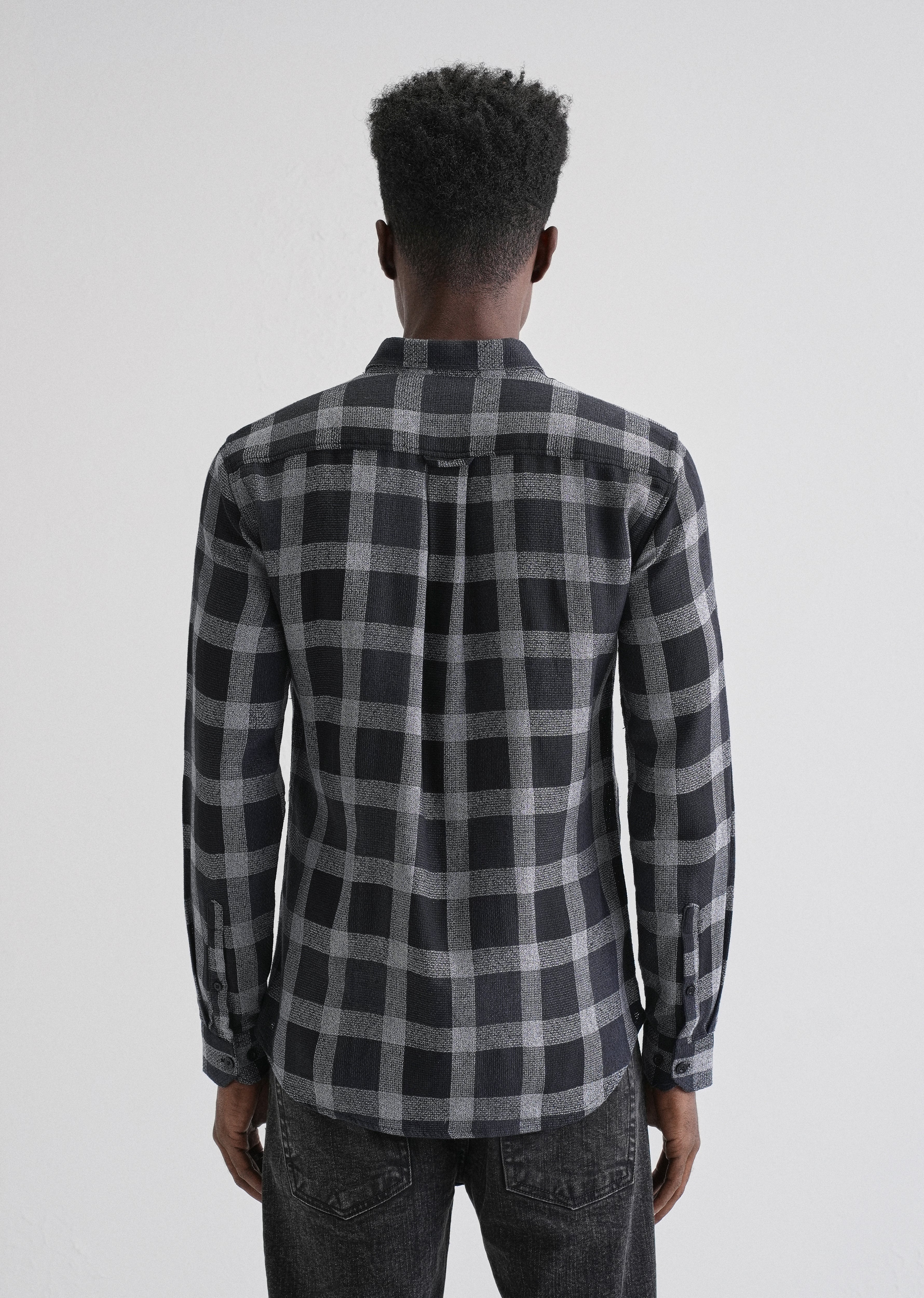 Melange Square Grid Black Check Shirt - Image 2