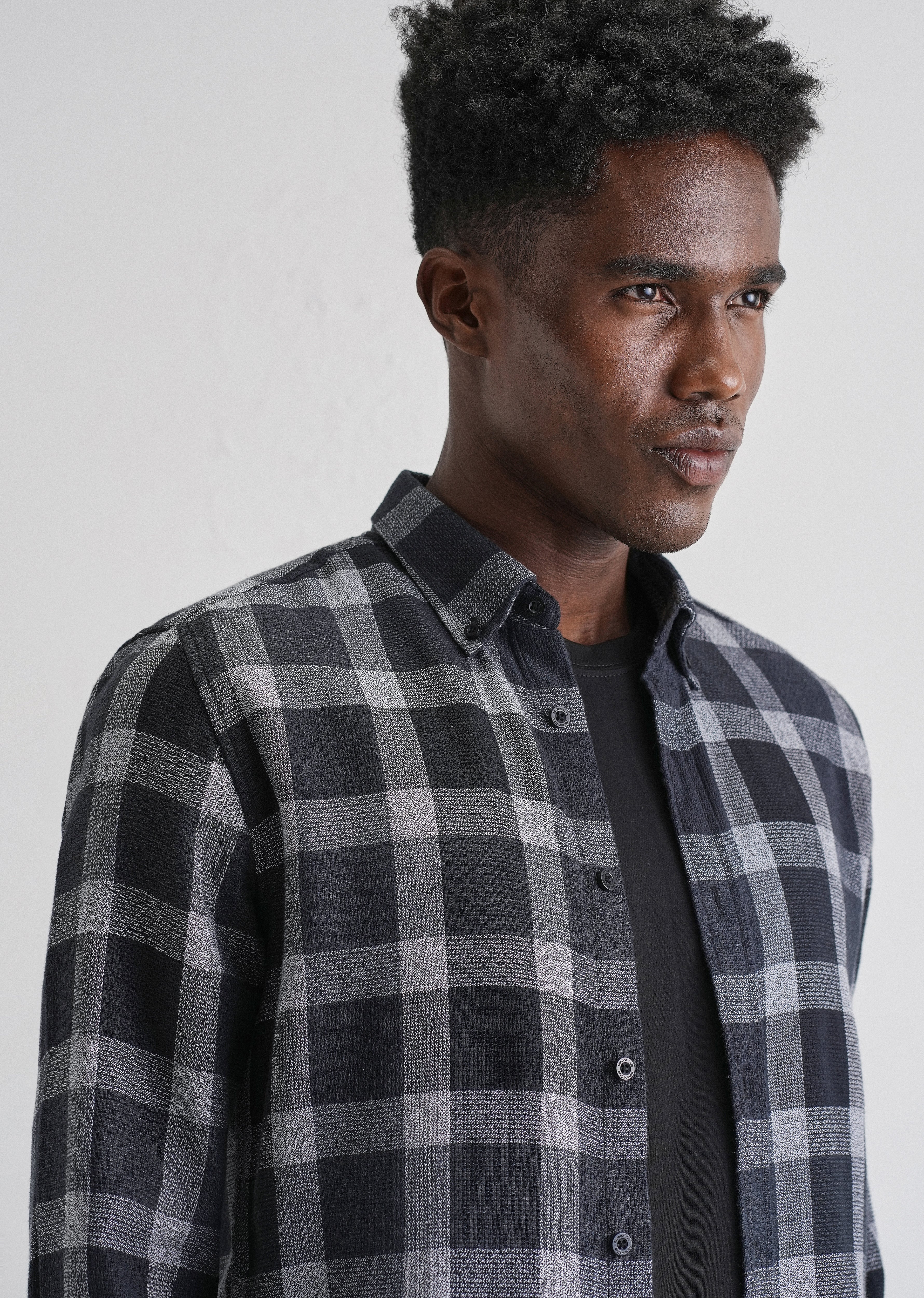 Melange Square Grid Black Check Shirt - Image 5