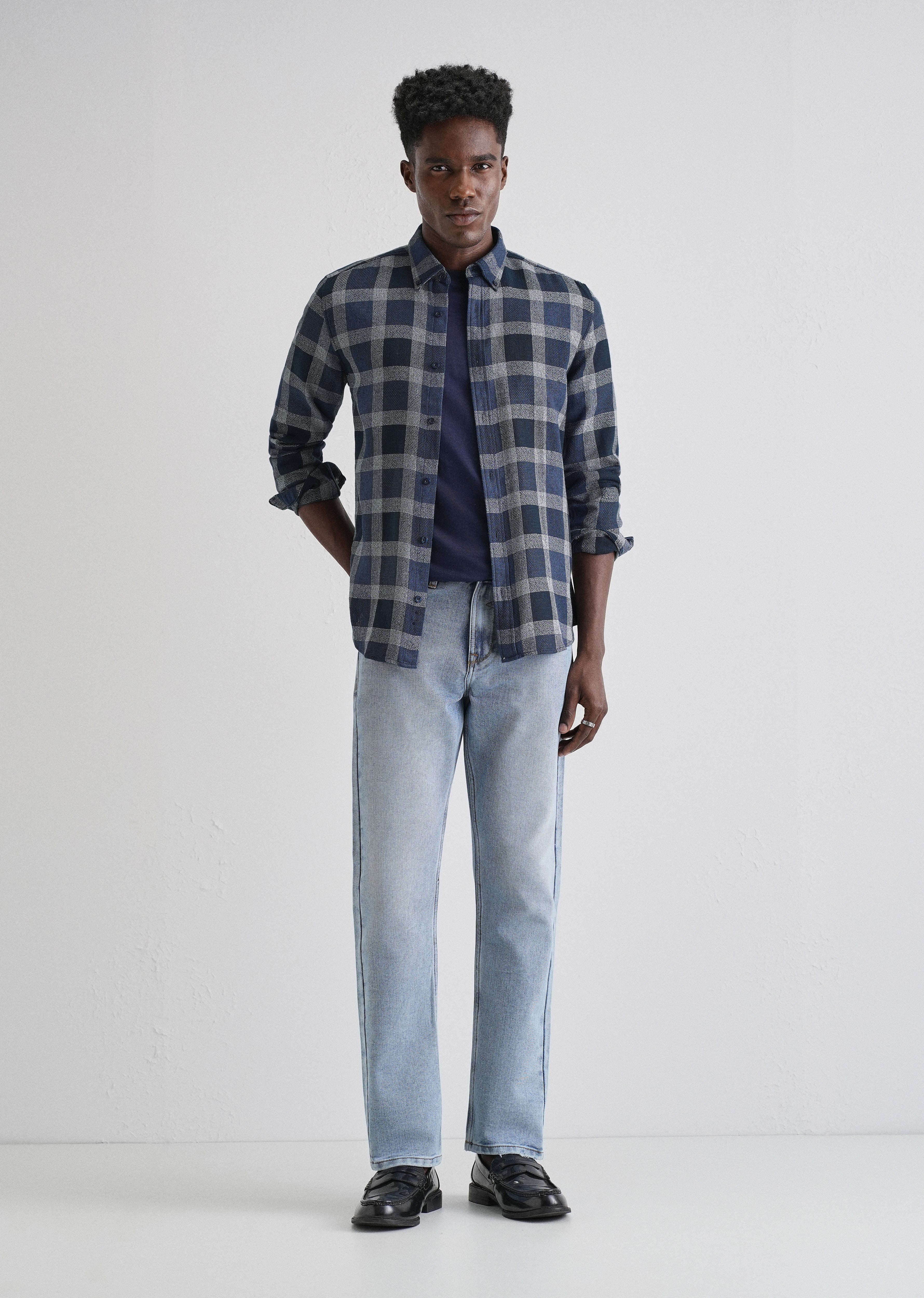 Melange Square Grid Blue Check Shirt - Image 6