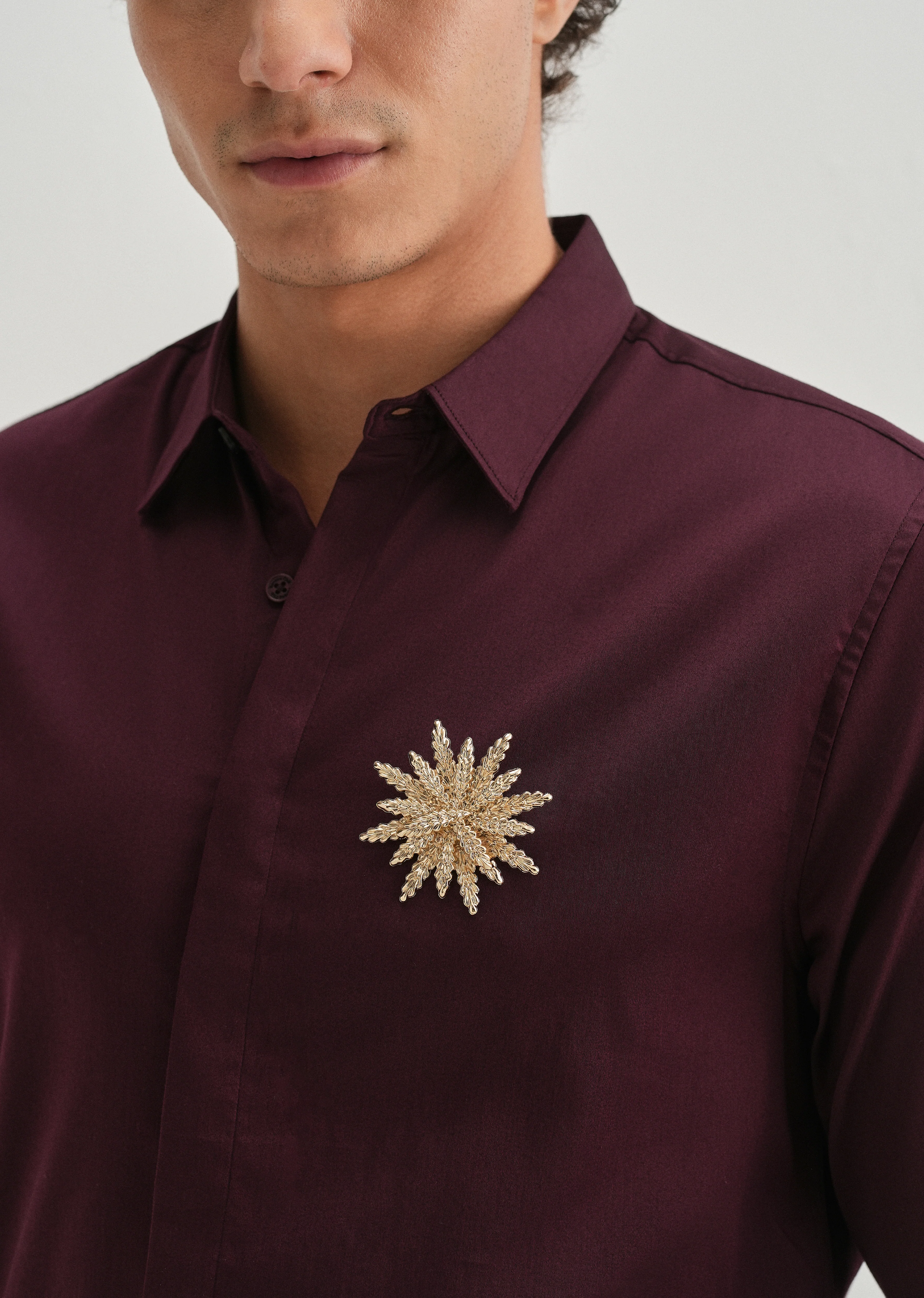 Star Floral Brooch Wine Designer Shirt - Image 5