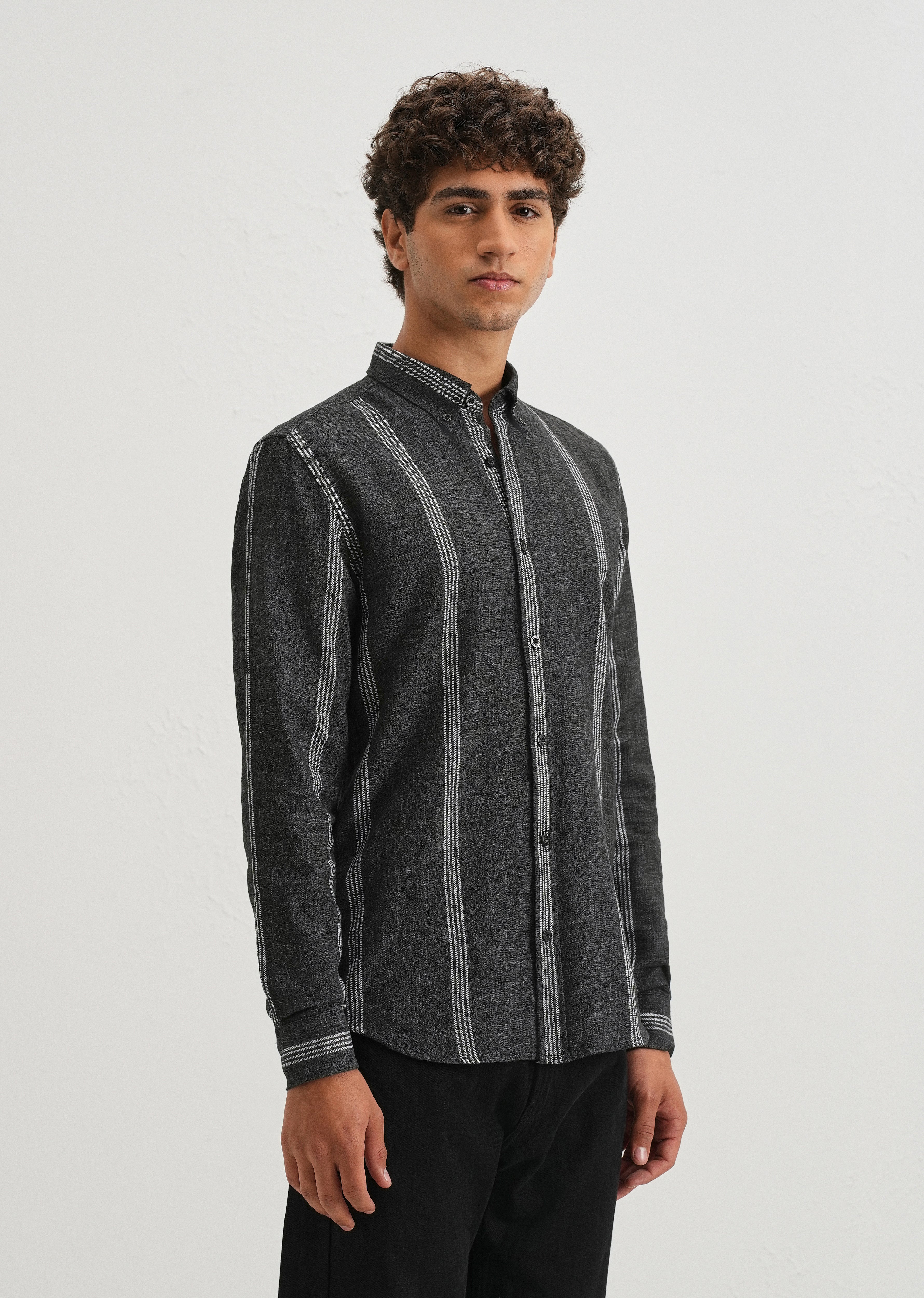 Melange Stick Black Stripe Shirt - Image 4
