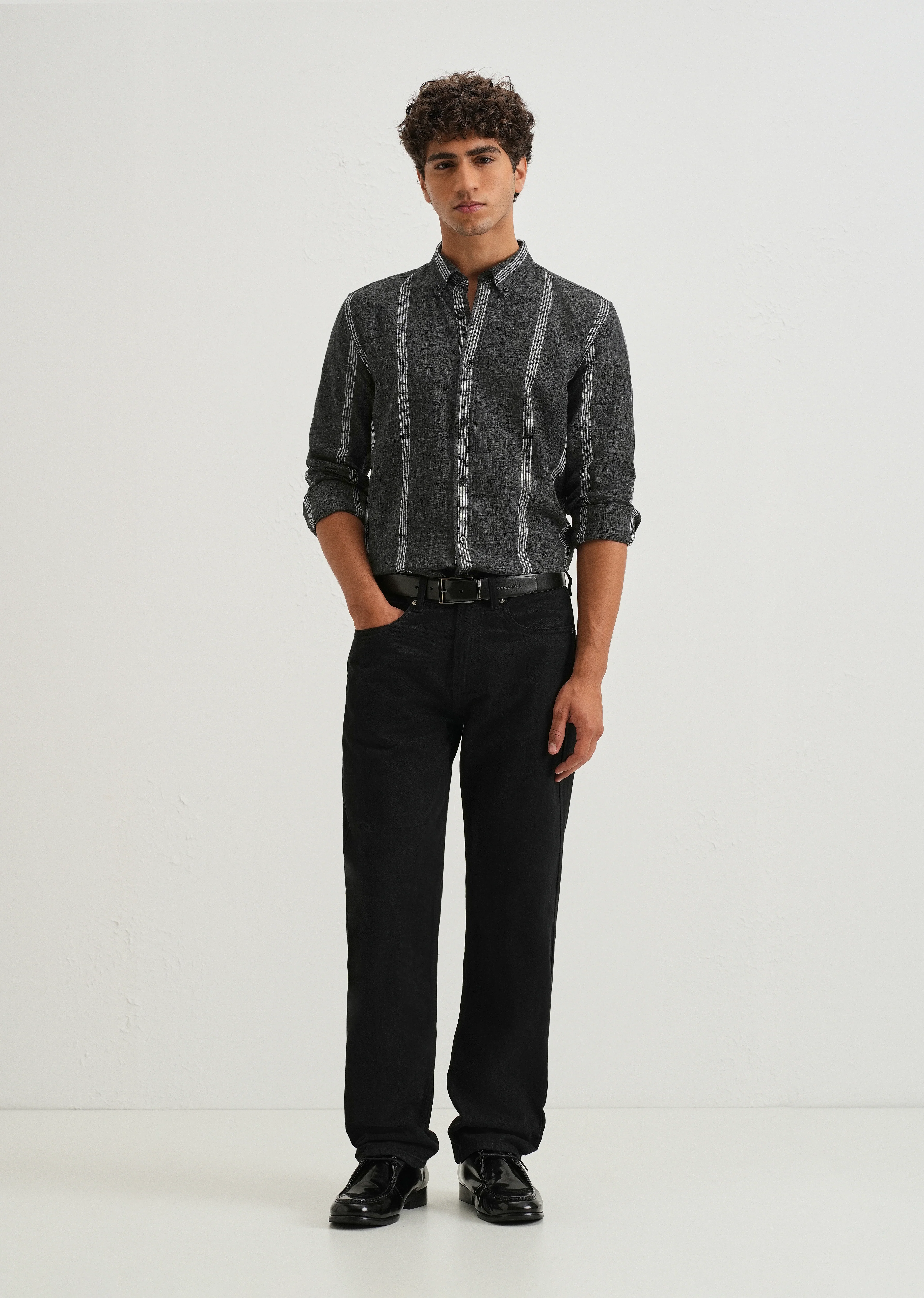 Melange Stick Black Stripe Shirt - Image 6