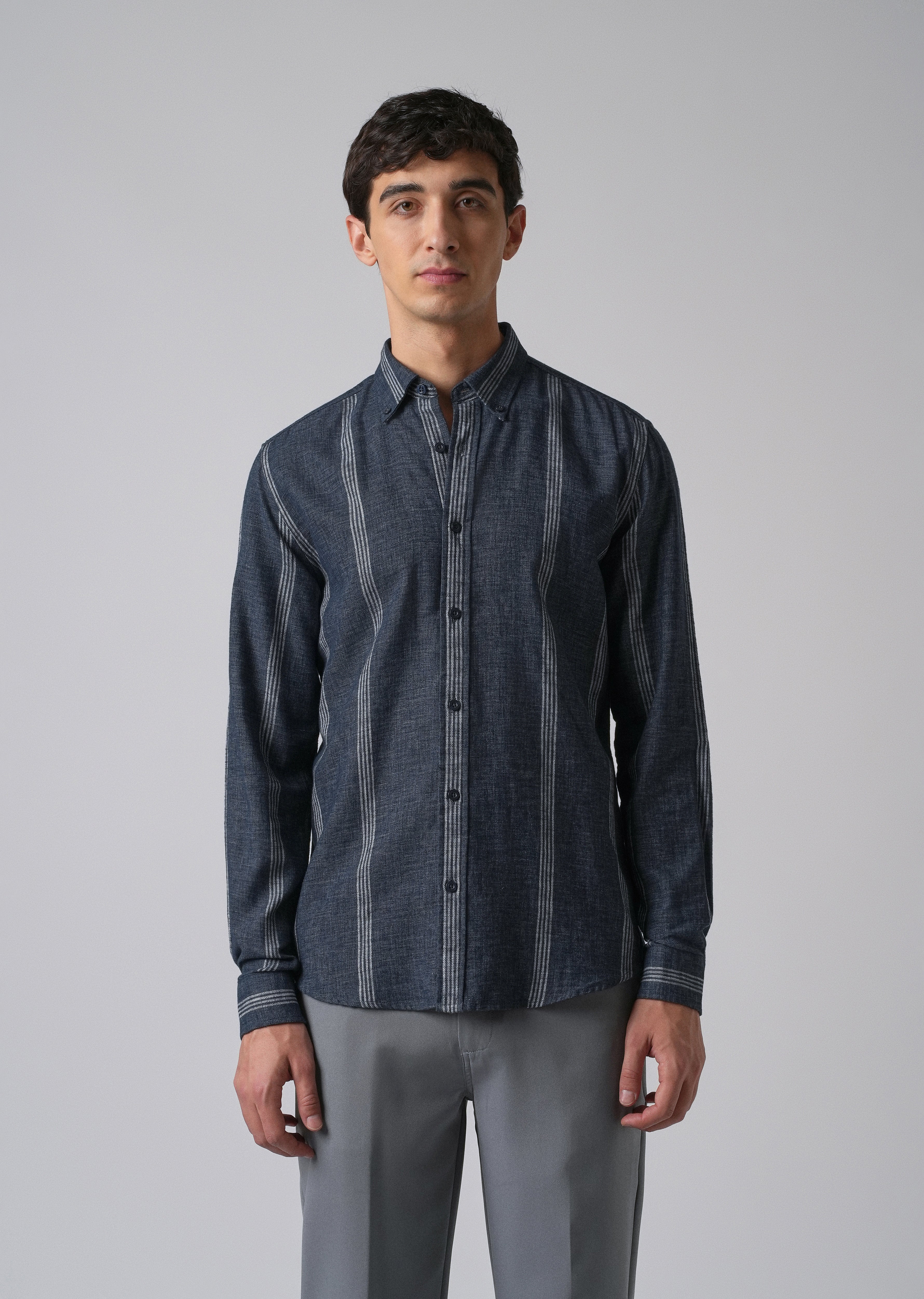 Melange Stick Blue Stripe Shirt - Image 3