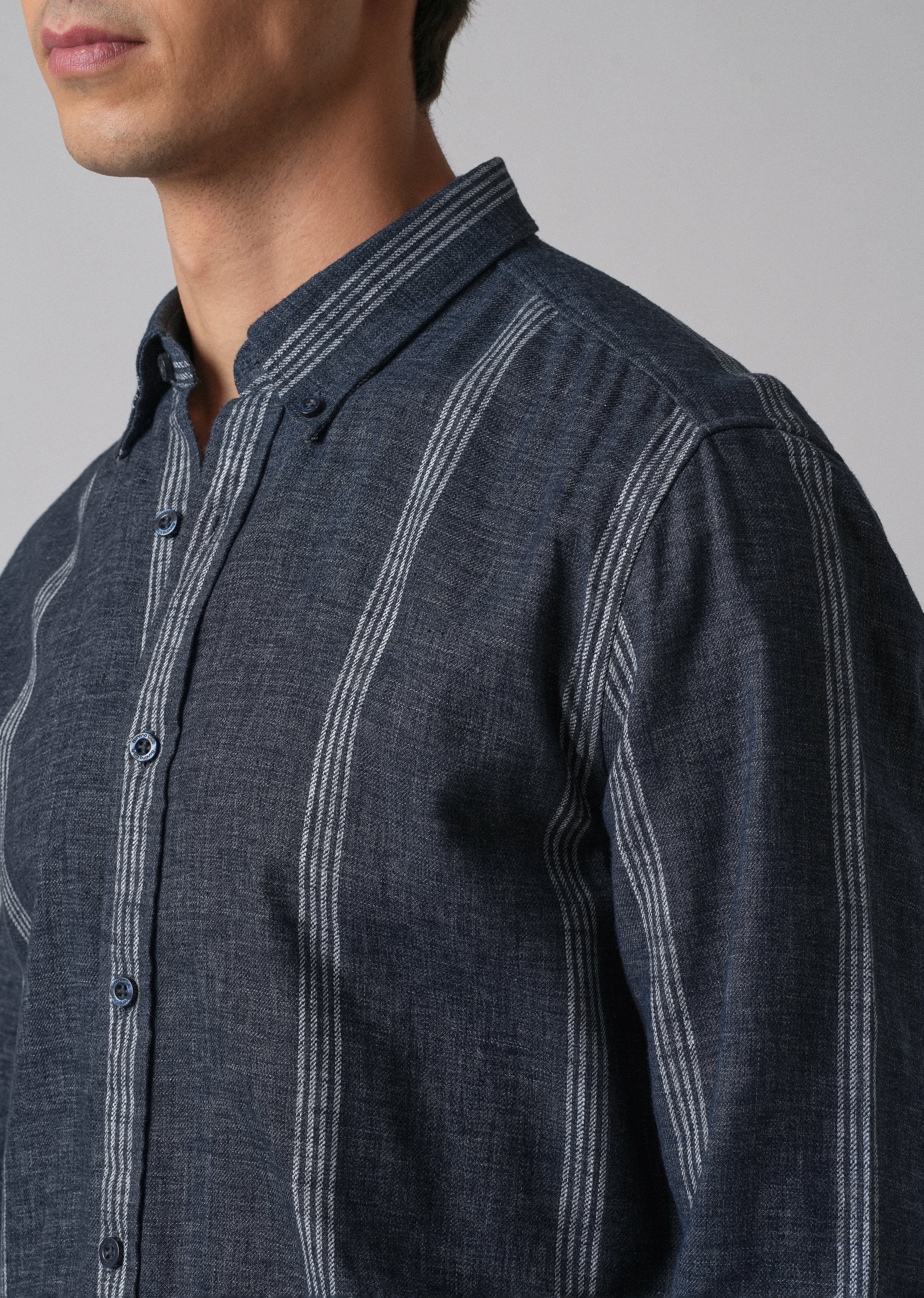 Melange Stick Blue Stripe Shirt - Image 5