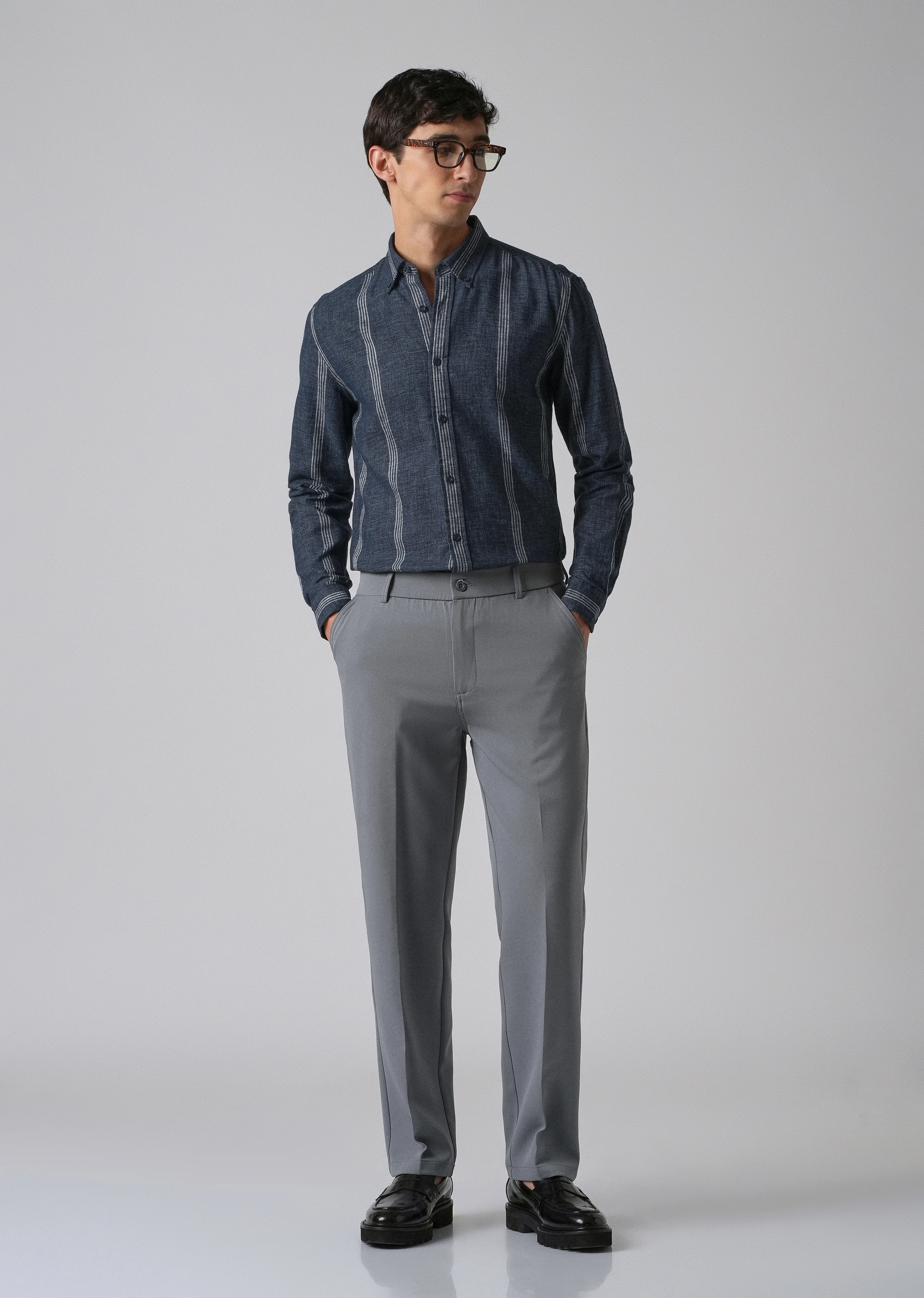 Melange Stick Blue Stripe Shirt - Image 6
