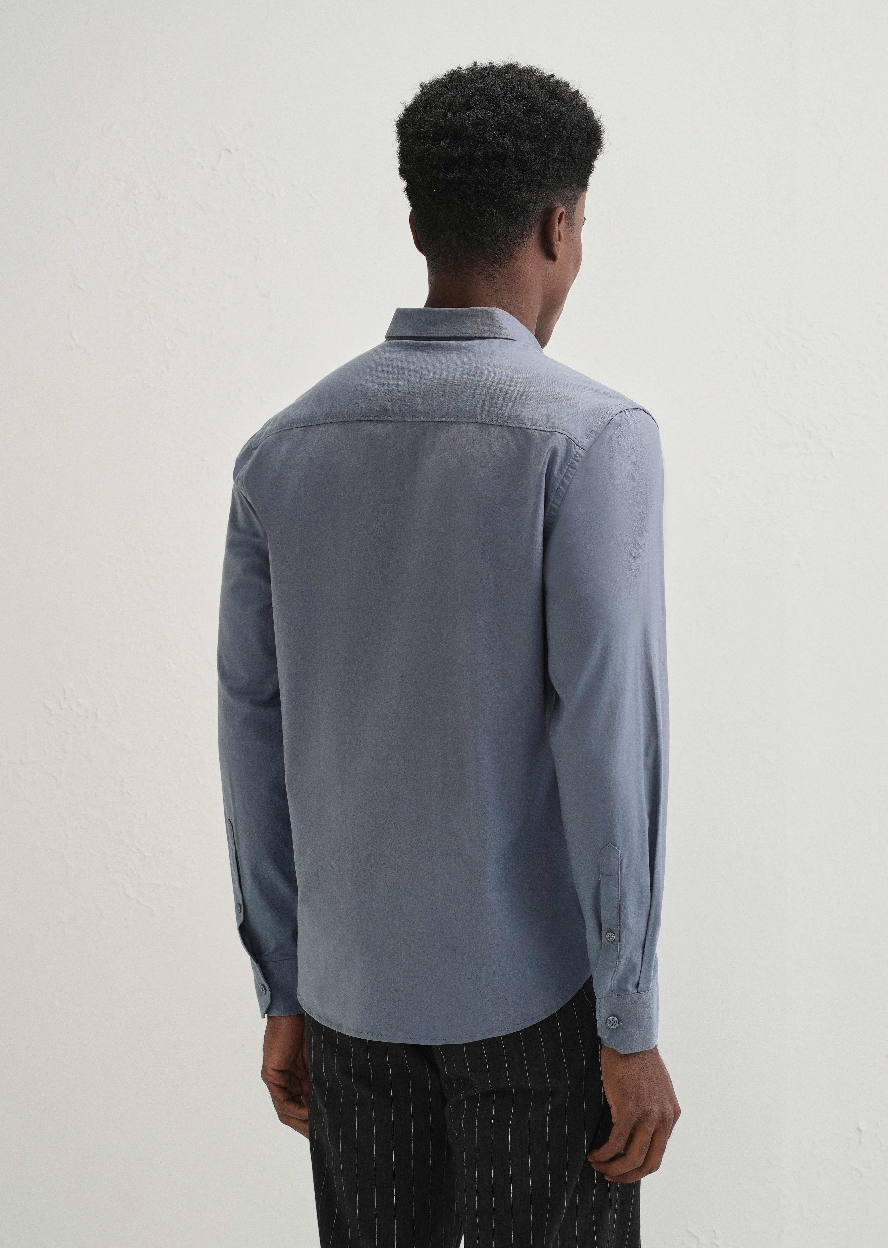 Stone Blue Contrast Placket Shirt - Image 4