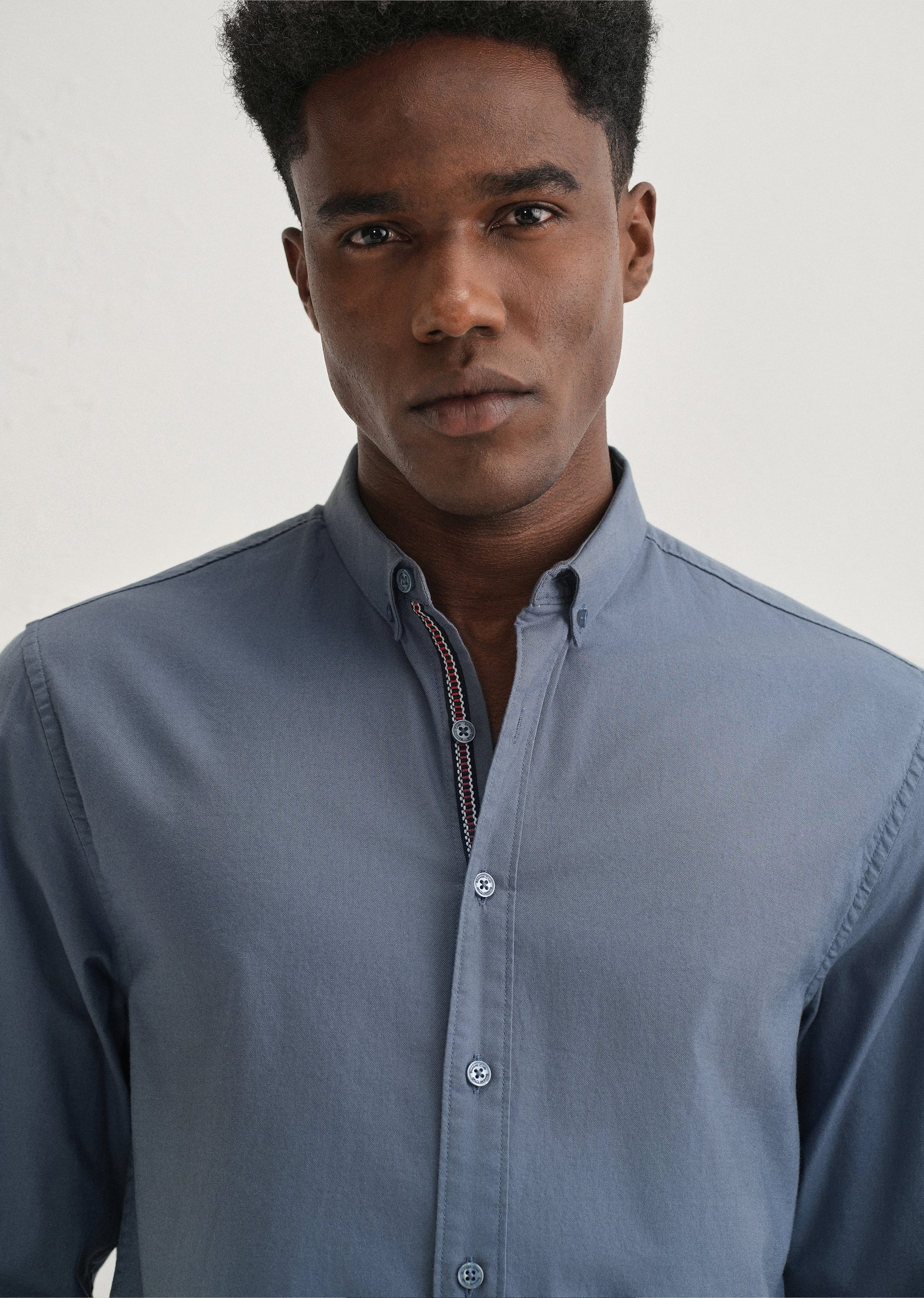 Stone Blue Contrast Placket Shirt - Image 6