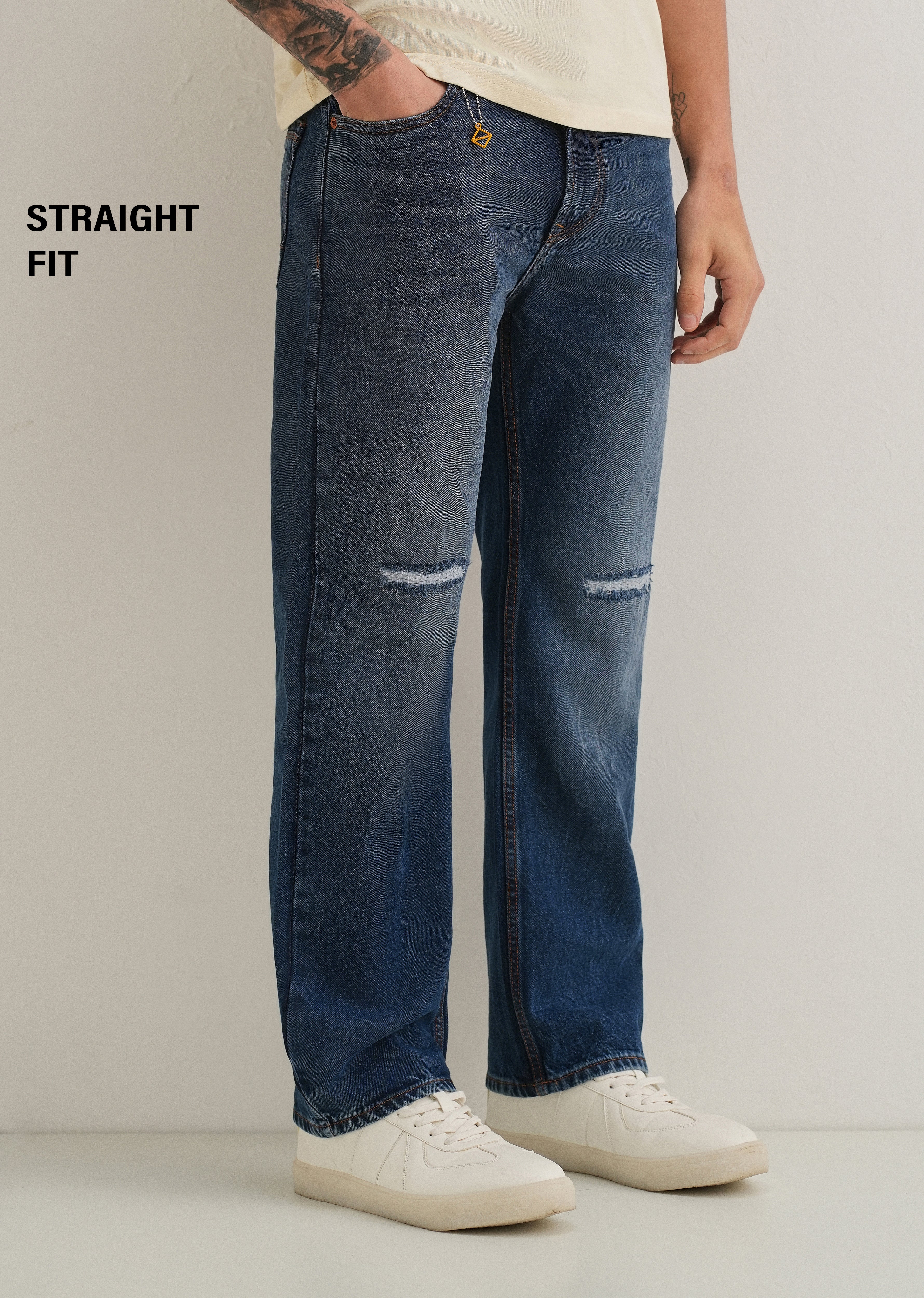 Stone Blue Distressed Straight Jeans - Image 7