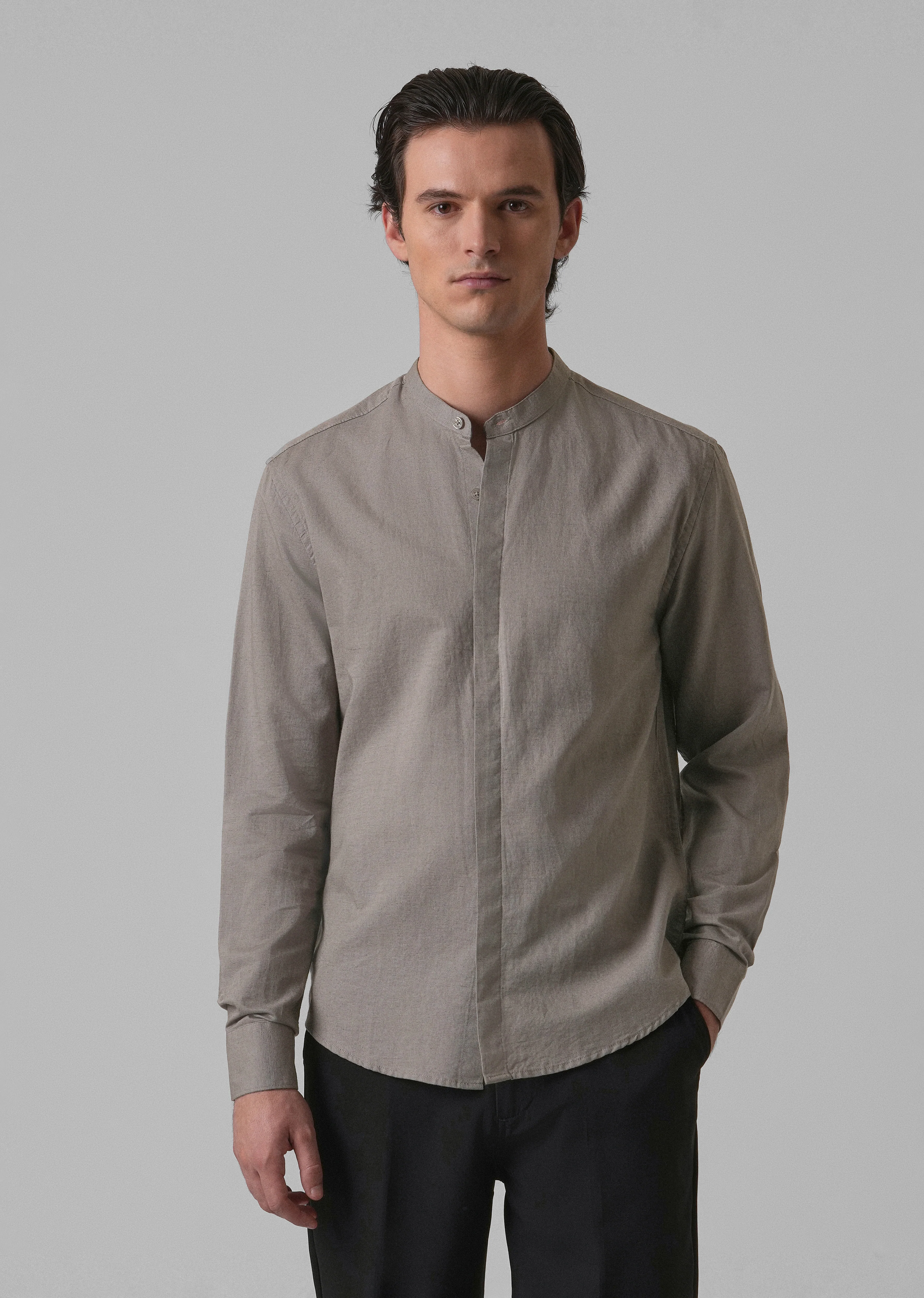 Stone Grey Cotton Linen Shirt - Image 3