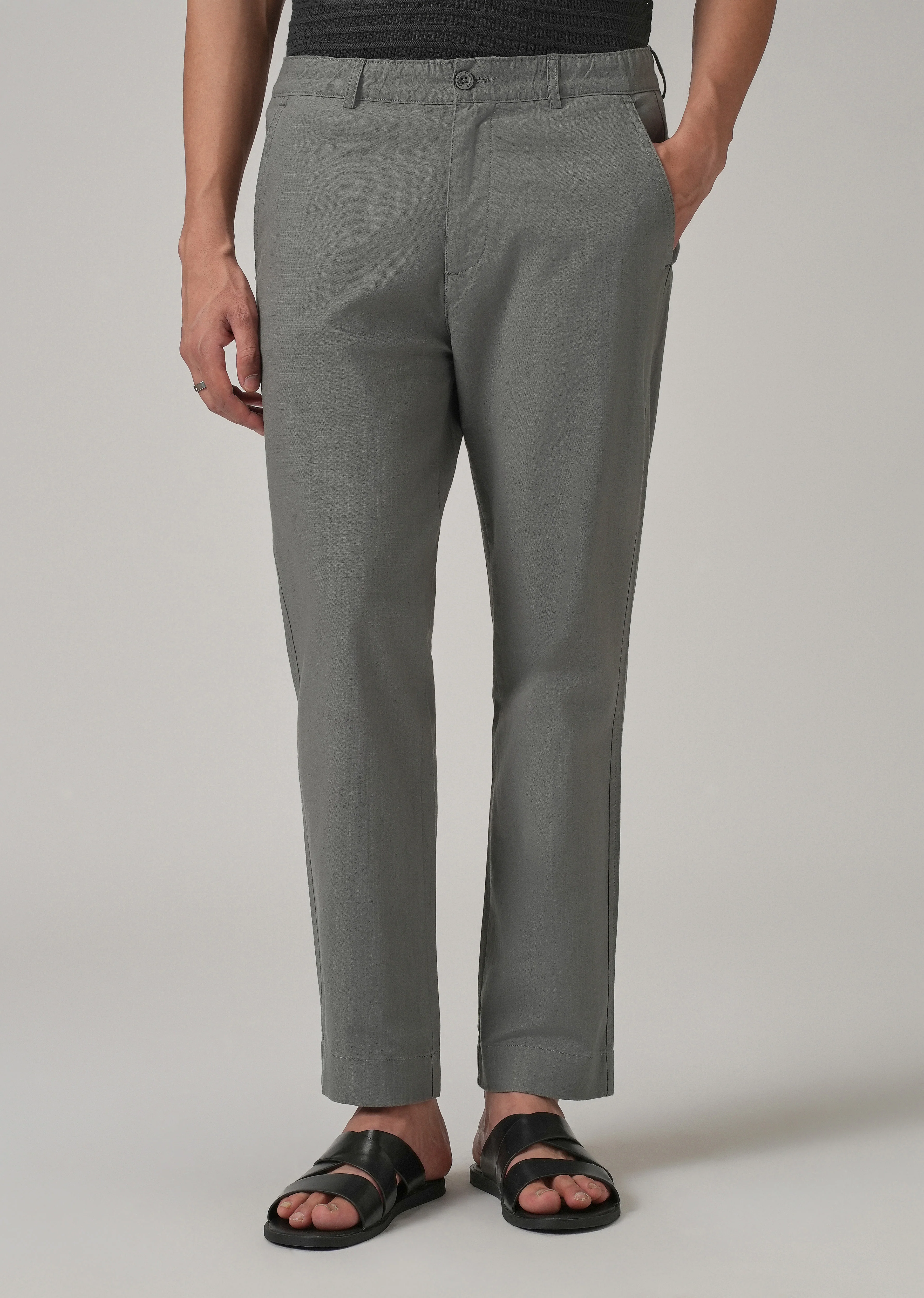 Stone Grey Cotton Trouser - Image 3