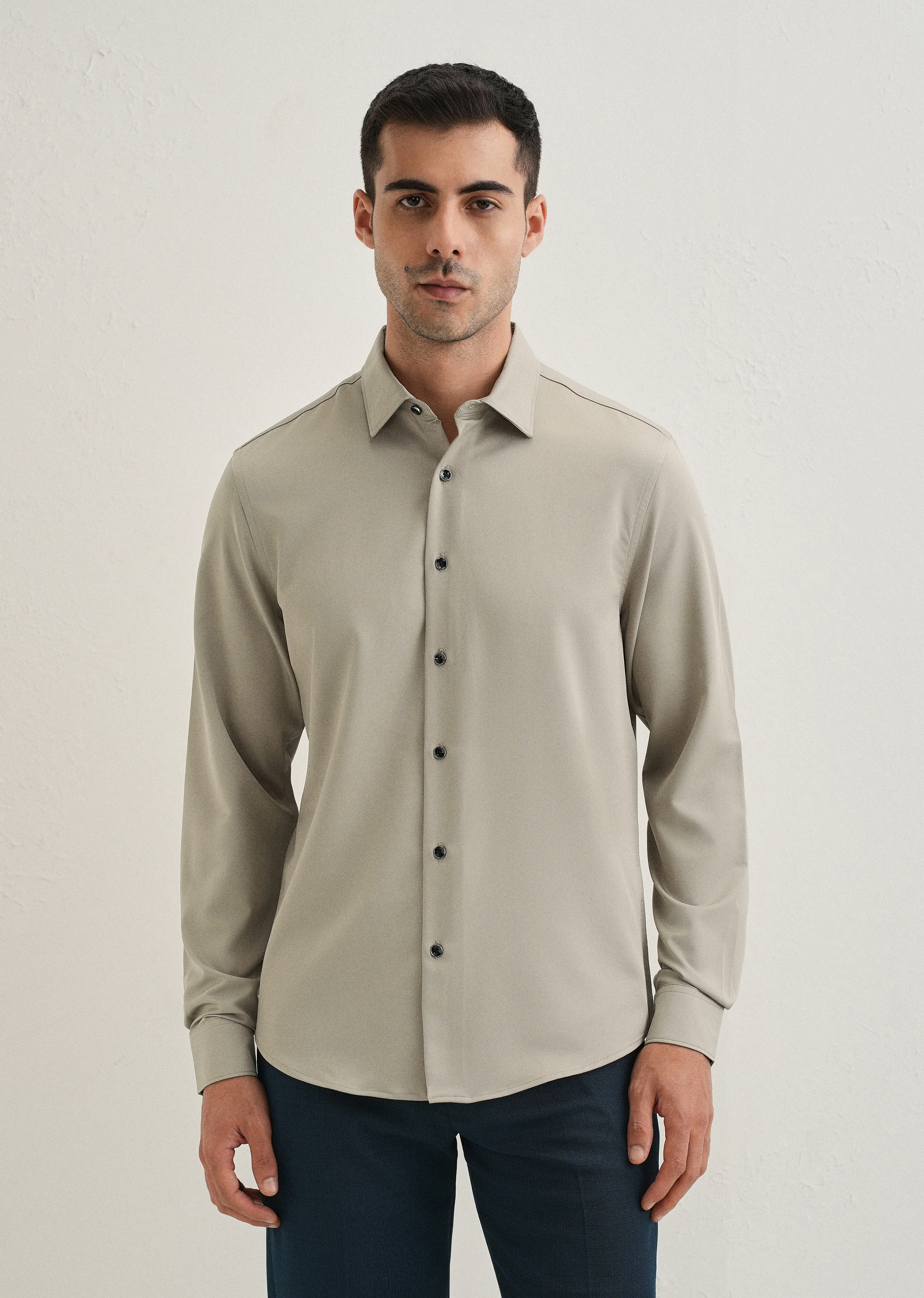 Stone Melange Wrinkle Free Plain Shirt - Image 3