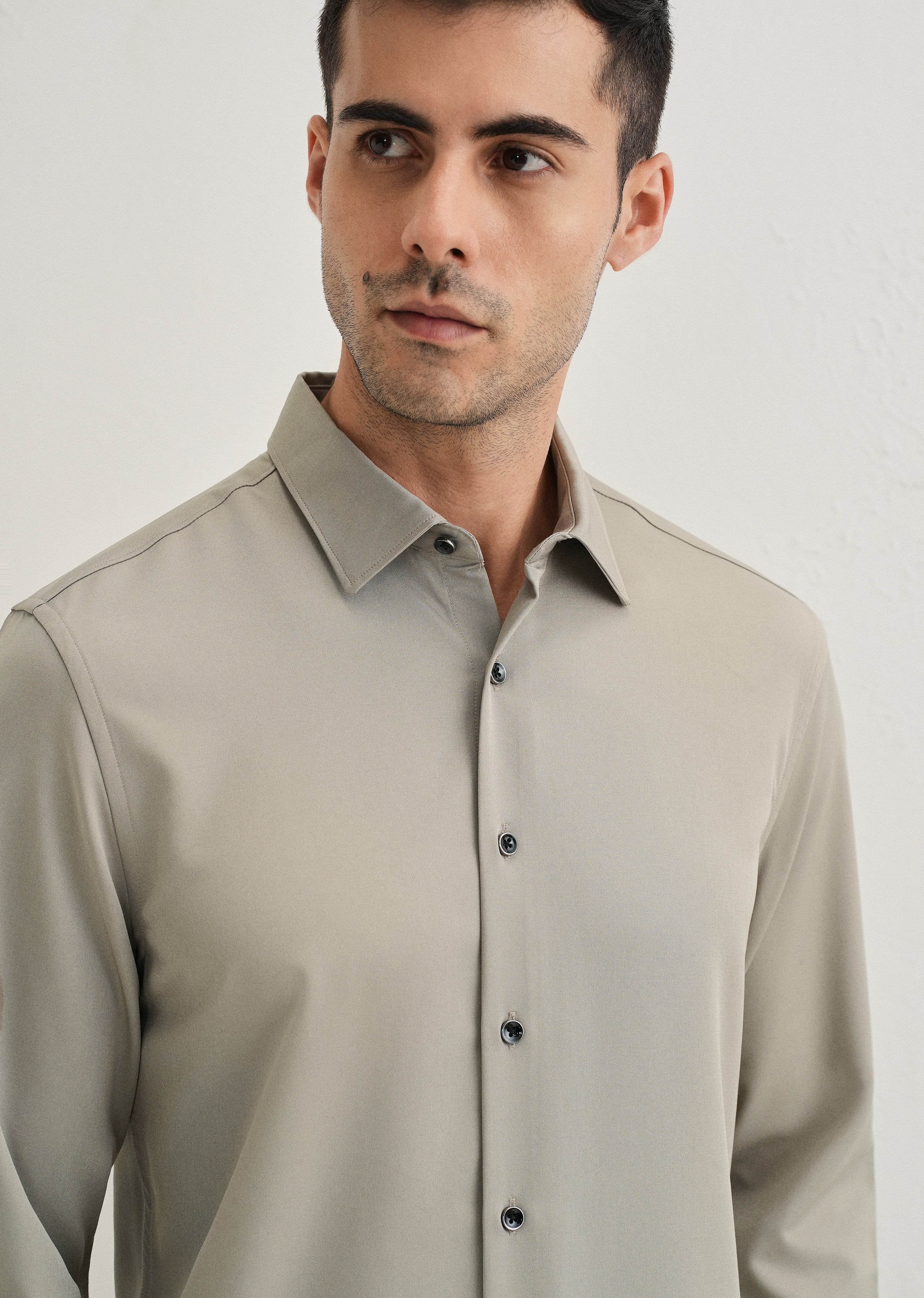 Stone Melange Wrinkle Free Plain Shirt - Image 5