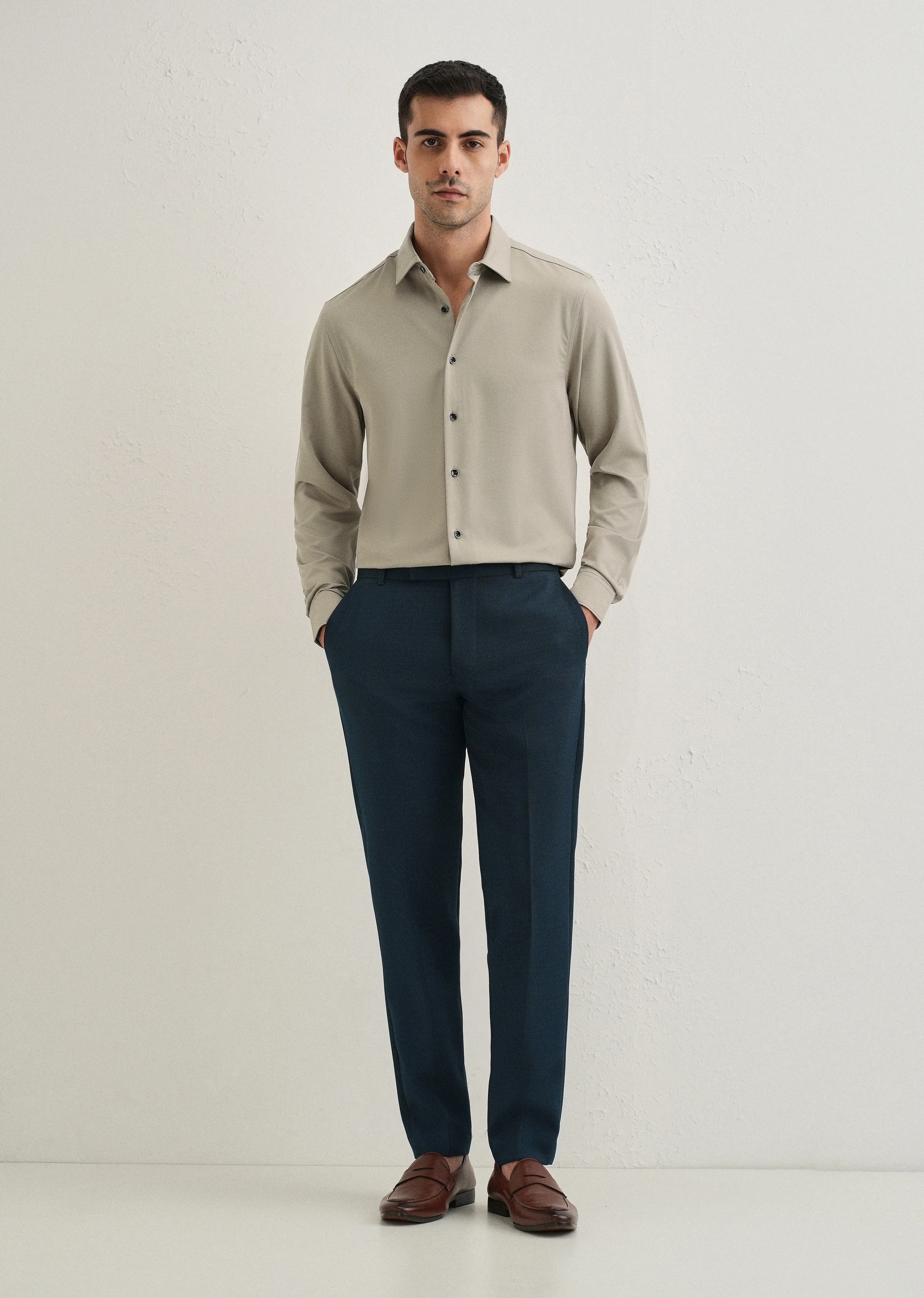 Stone Melange Wrinkle Free Plain Shirt - Image 6