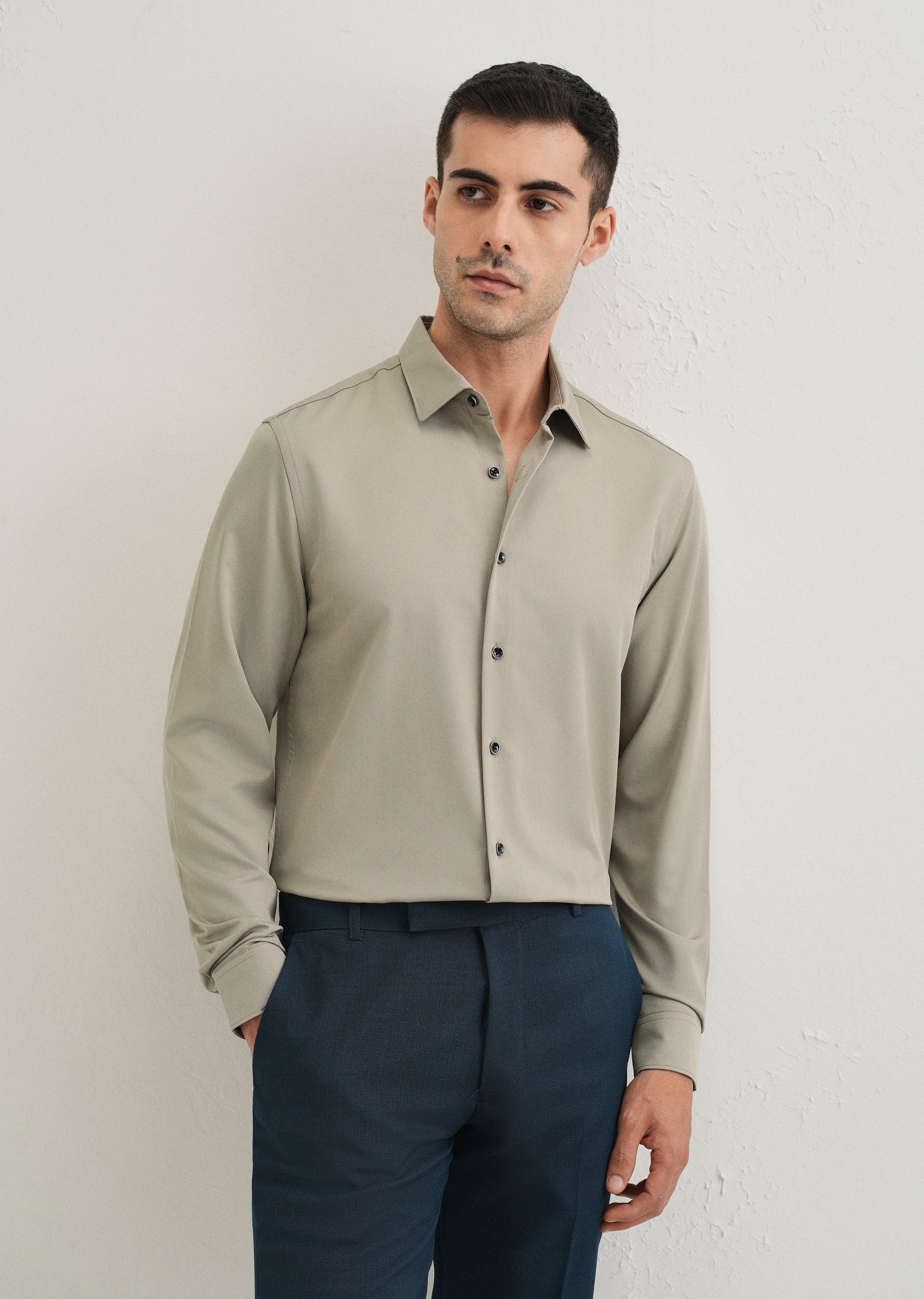 Stone Melange Wrinkle Free Plain Shirt - Image 7