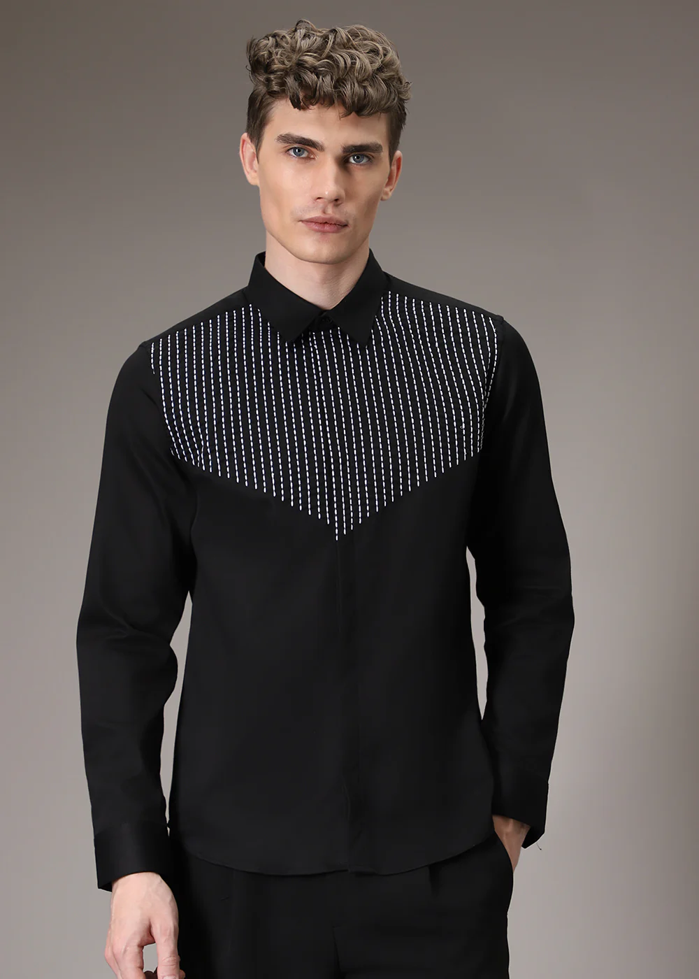 Stride Needle Work Black Designer Shirt - Image 3