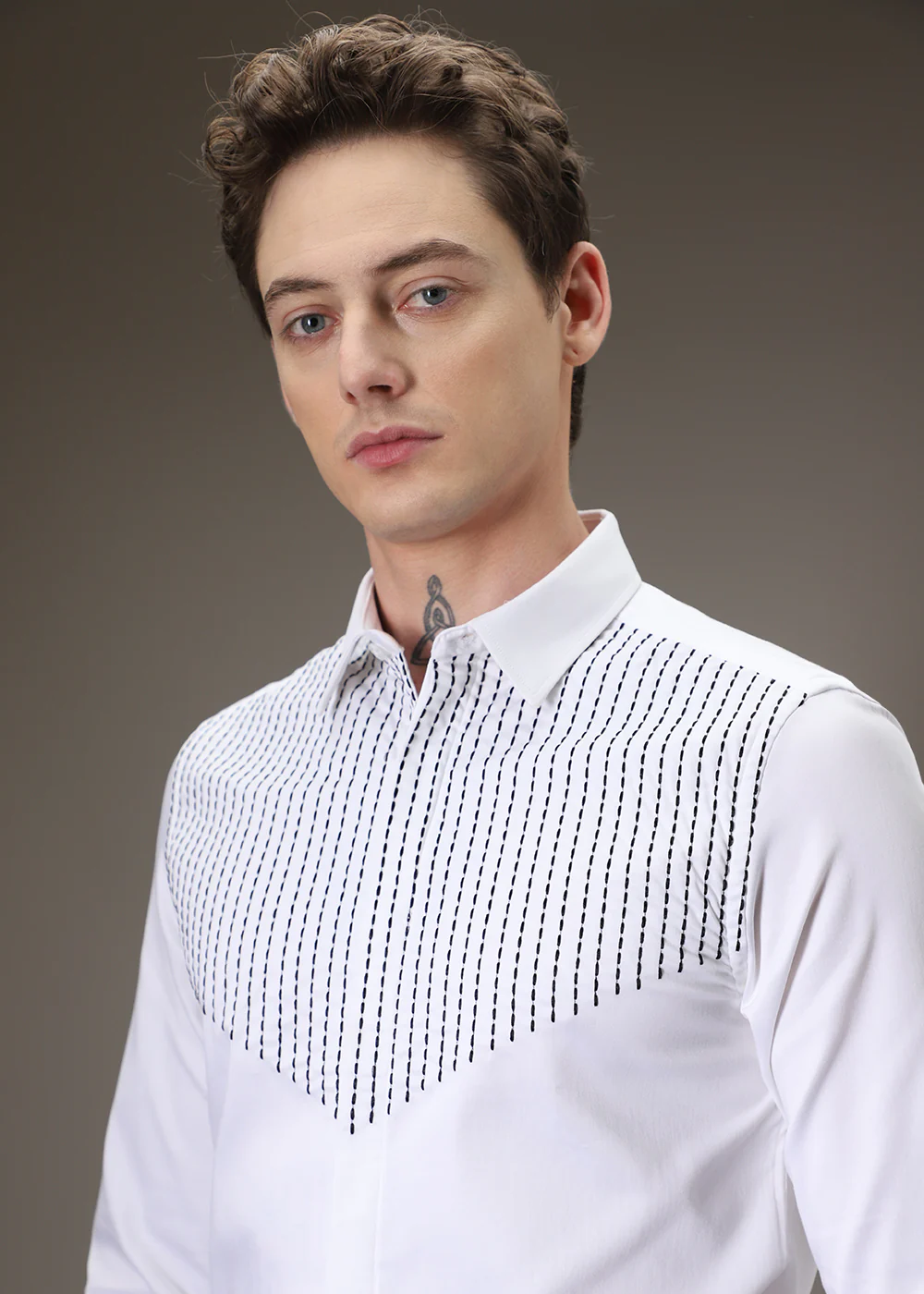 Stride Needle Work White Designer Shirt - Image 2