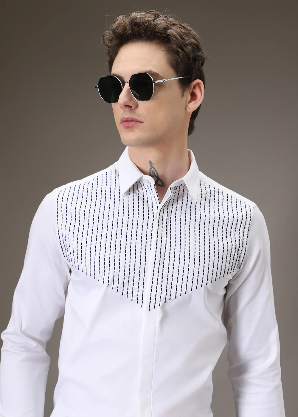 Stride Needle Work White Designer Shirt - Image 3