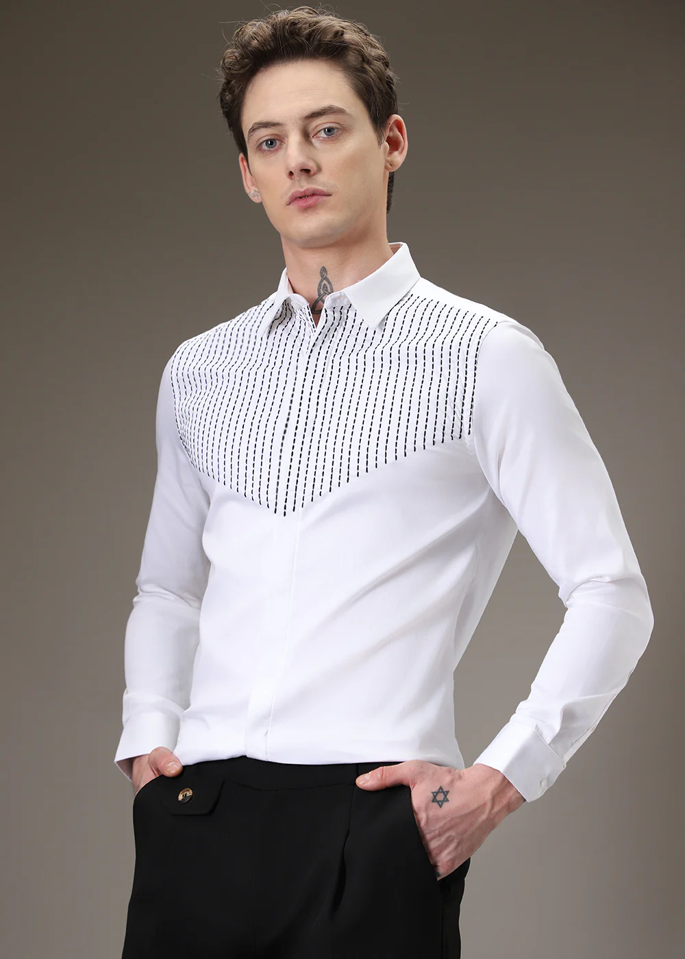 Stride Needle Work White Designer Shirt - Image 5