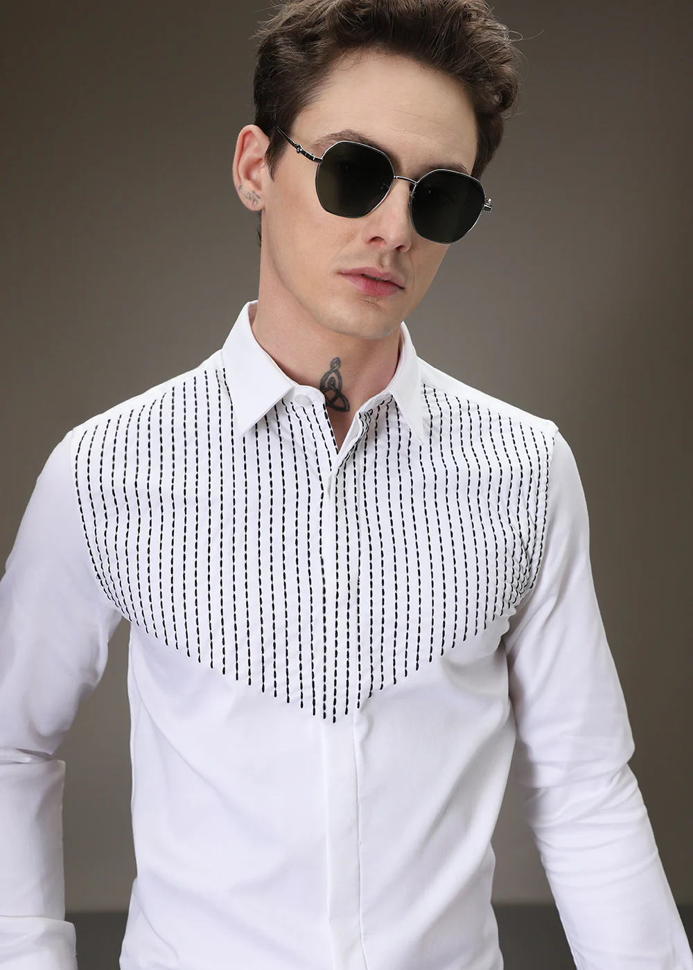 Stride Needle Work White Designer Shirt - Image 6