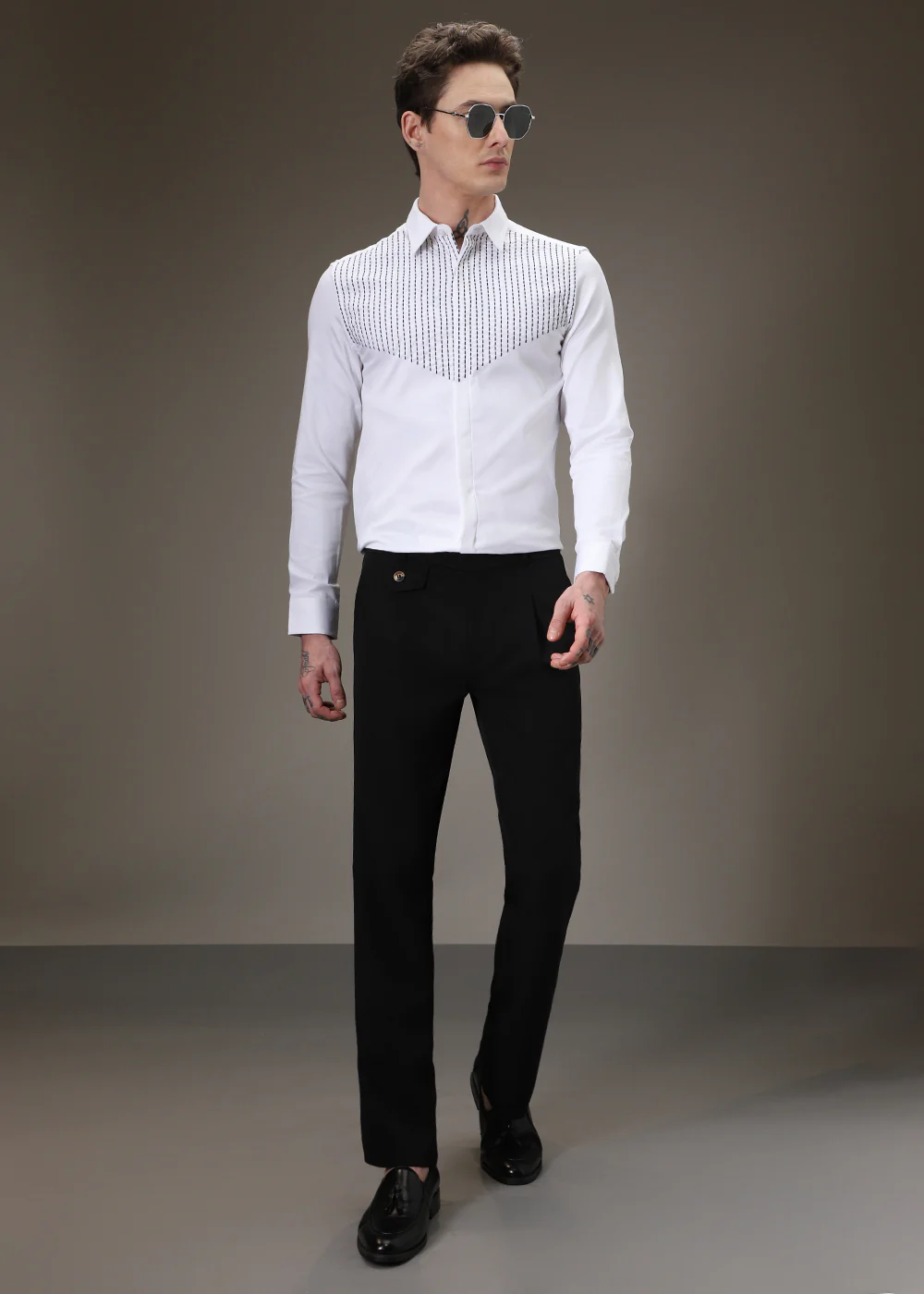 Stride Needle Work White Designer Shirt - Image 7