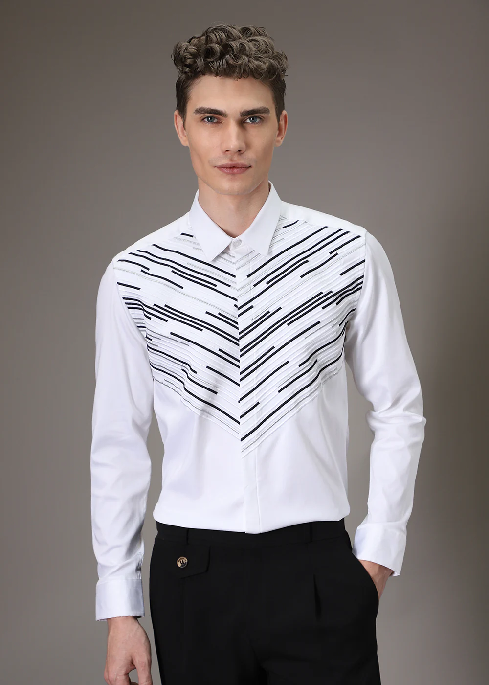 Strike Needle Work White Designer Shirt - Image 3
