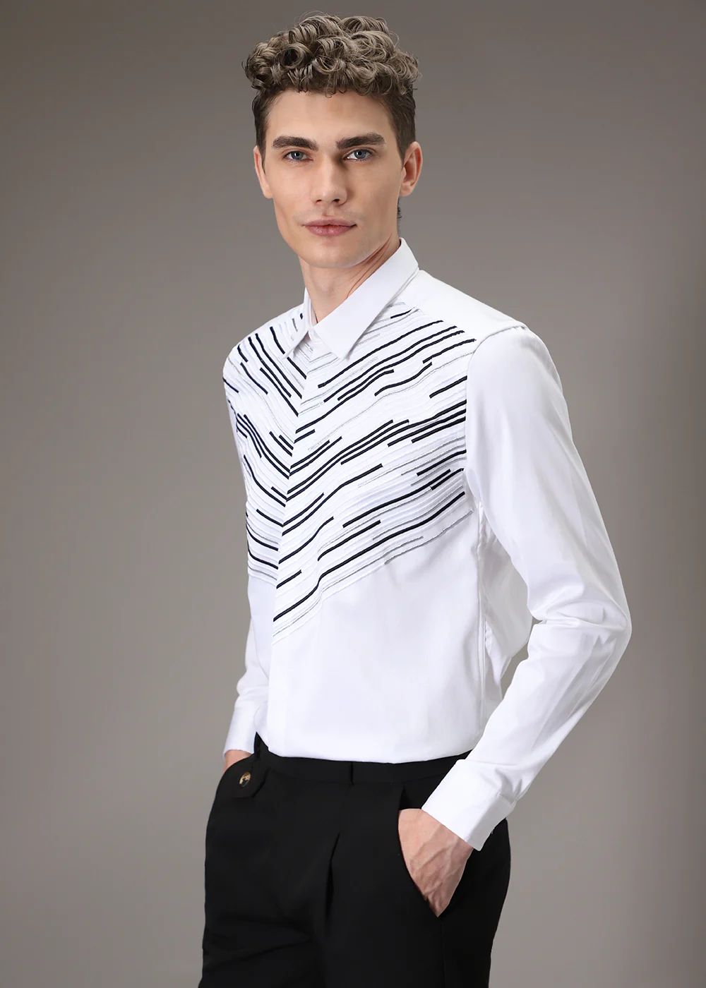 Strike Needle Work White Designer Shirt - Image 4