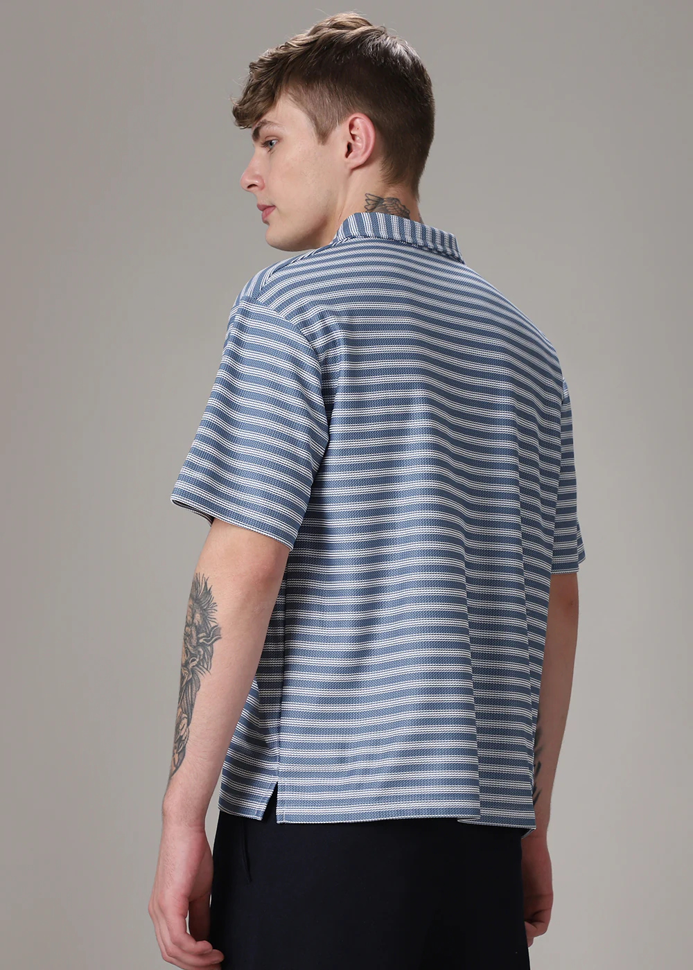 Striped Blue Oversized Polo  T-shirt - Image 4