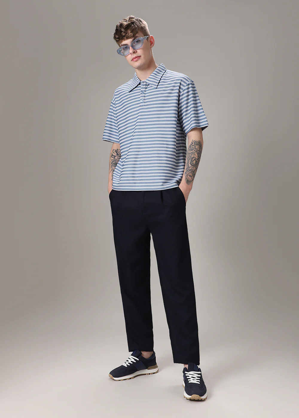 Striped Blue Oversized Polo  T-shirt - Image 5