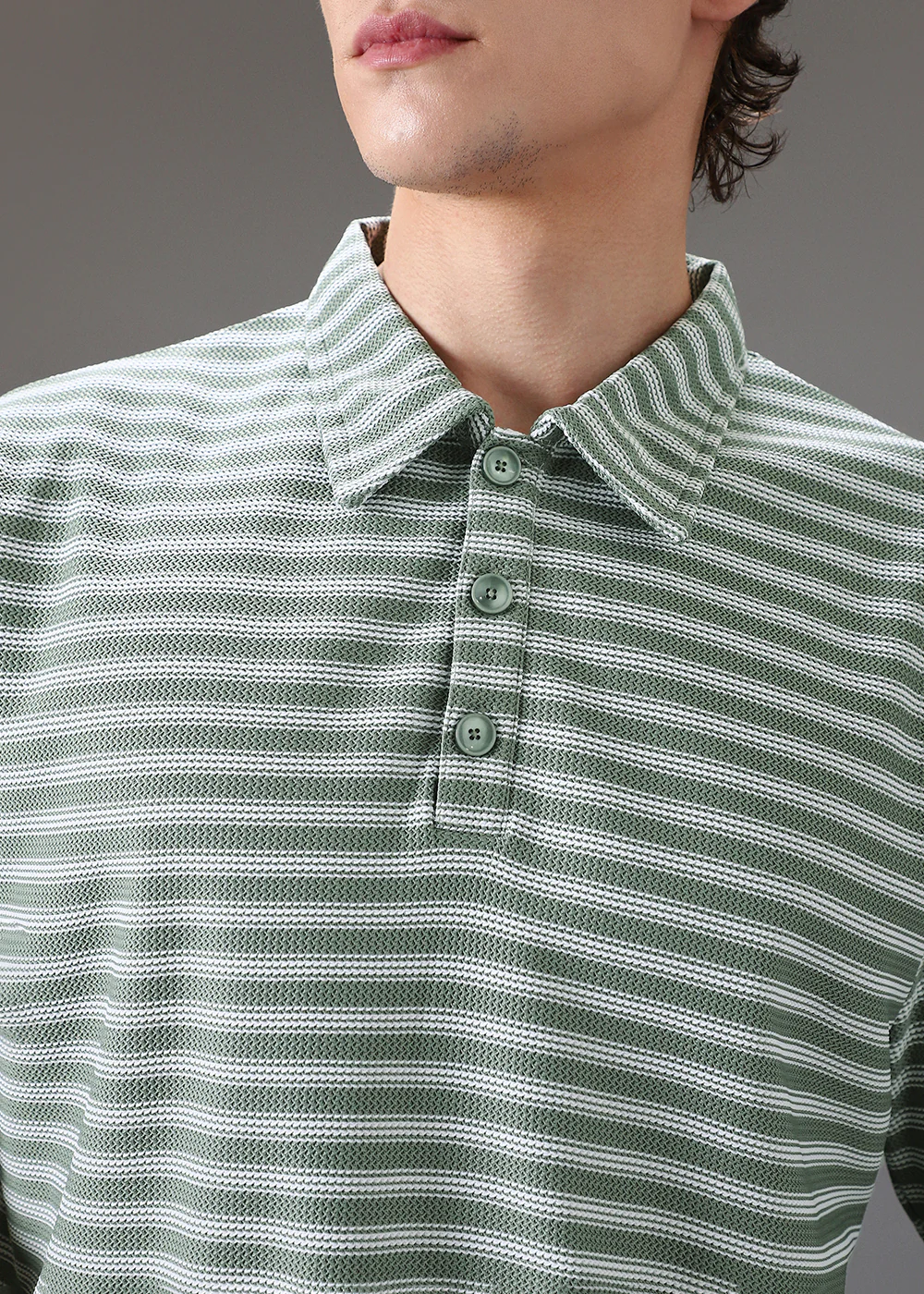 Striped Green Oversized Polo  T-shirt - Image 2
