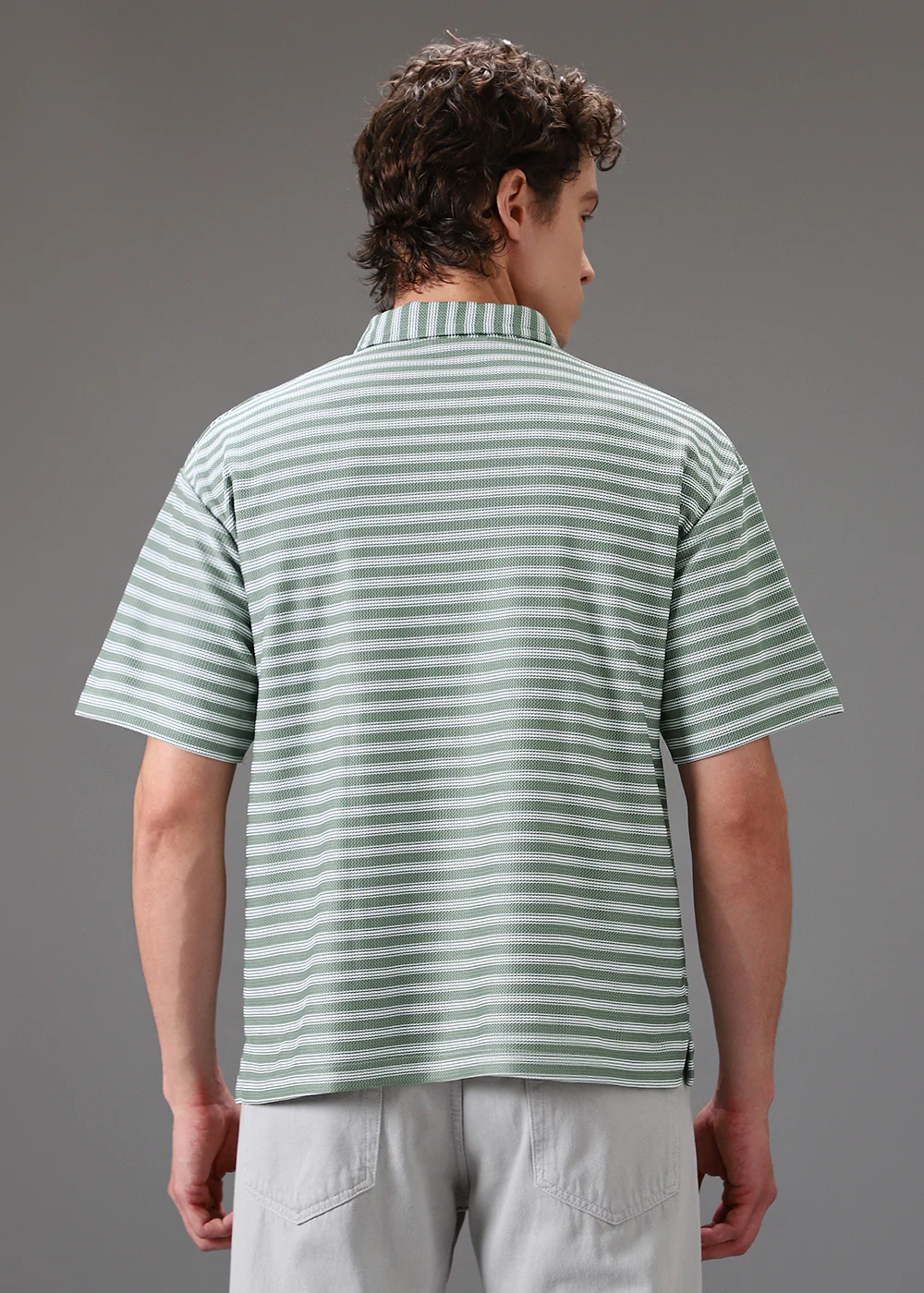 Striped Green Oversized Polo  T-shirt - Image 4