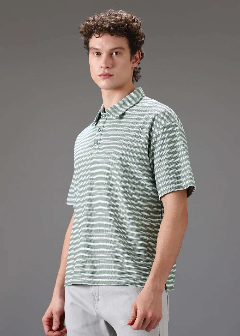 Striped Green Oversized Polo  T-shirt - Image 5