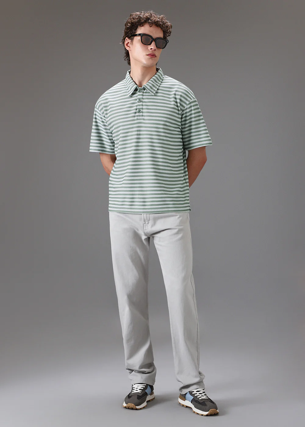Striped Green Oversized Polo  T-shirt - Image 6