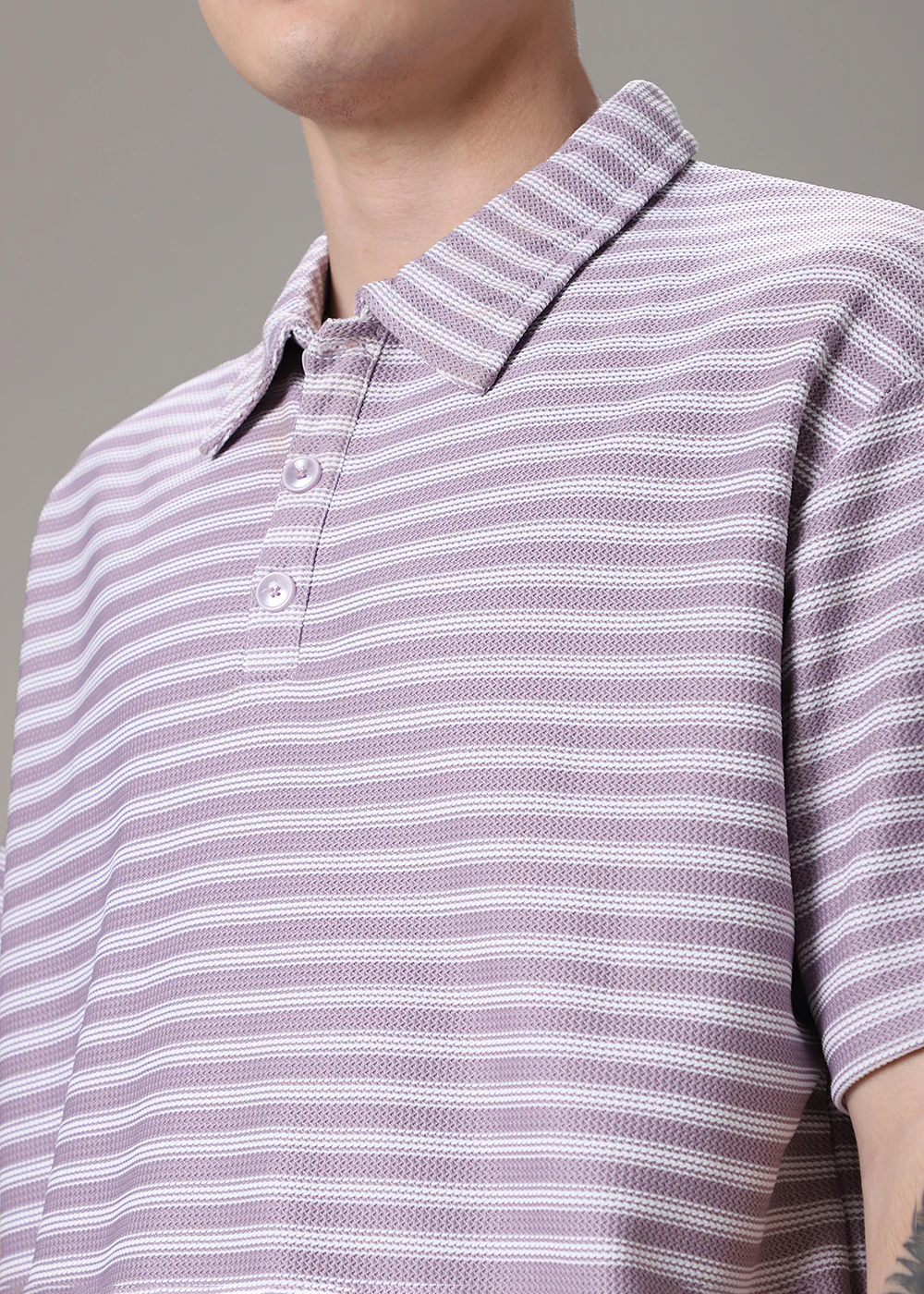 Striped Lavender Oversized Polo  T-shirt - Image 2
