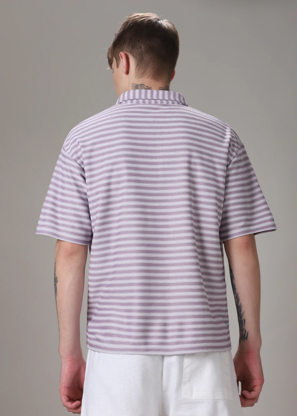 Striped Lavender Oversized Polo  T-shirt - Image 4