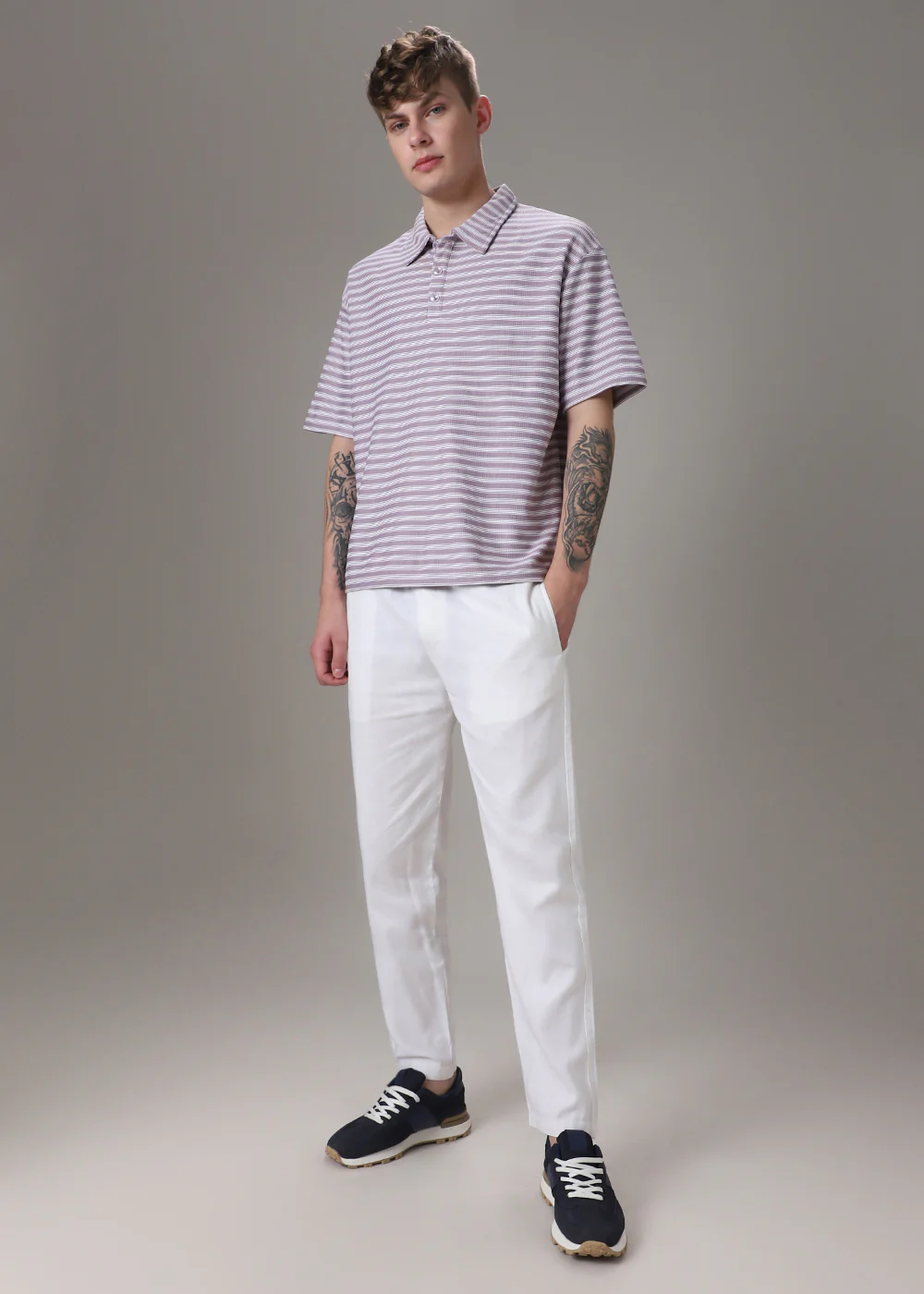 Striped Lavender Oversized Polo  T-shirt - Image 6