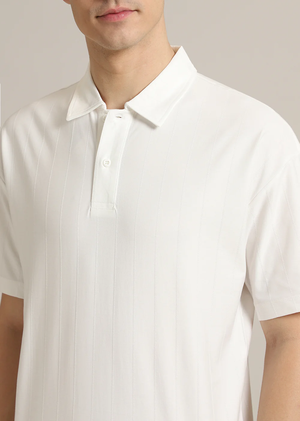 Striped White Plain Polo T-Shirt - Image 2