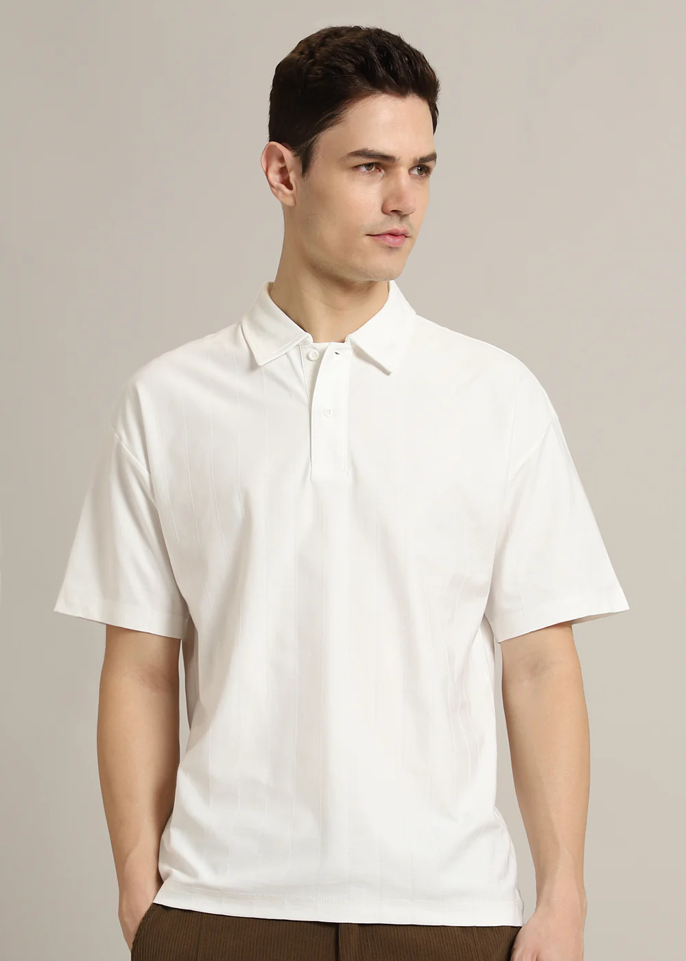 Striped White Plain Polo T-Shirt - Image 4