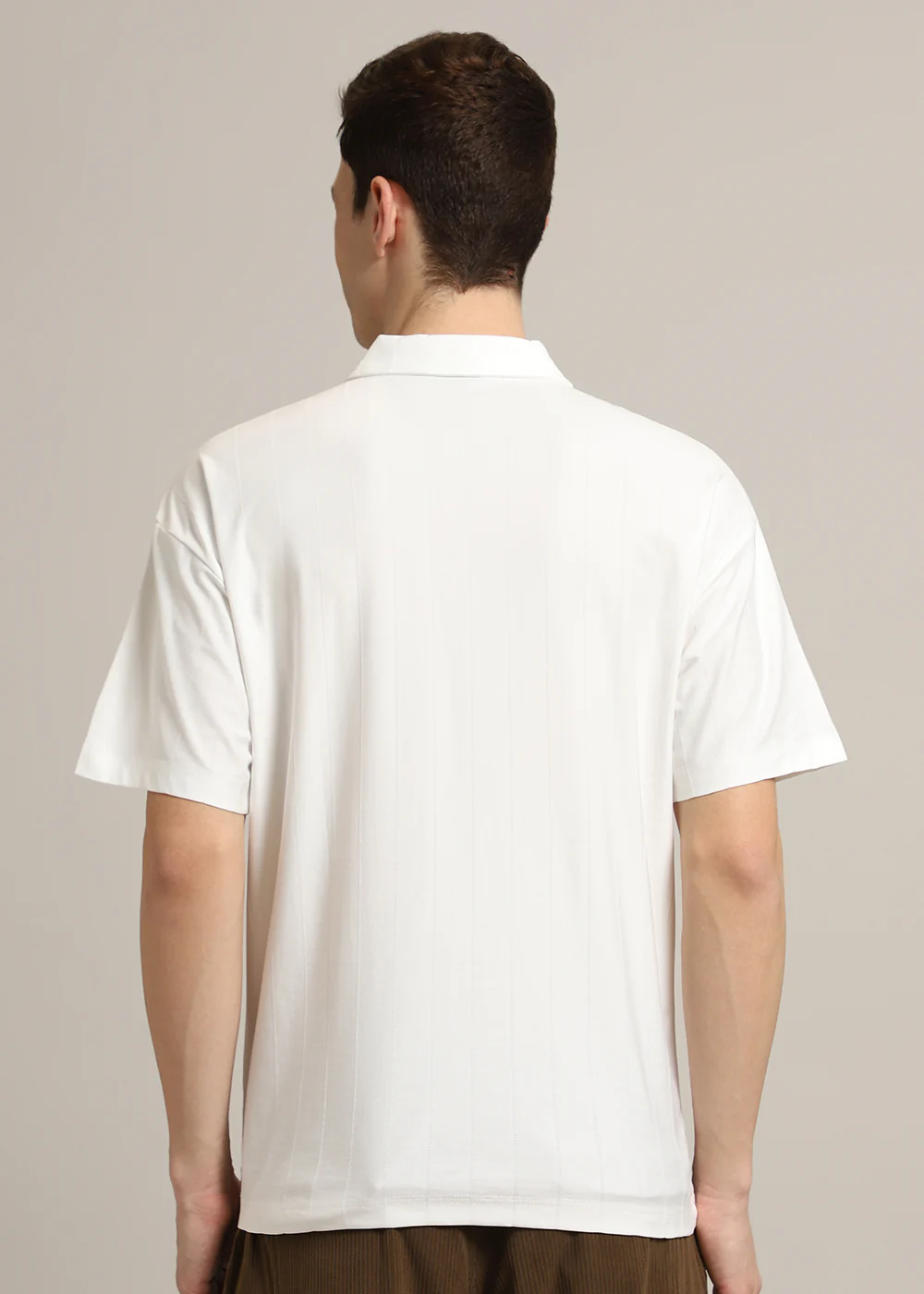 Striped White Plain Polo T-Shirt - Image 5