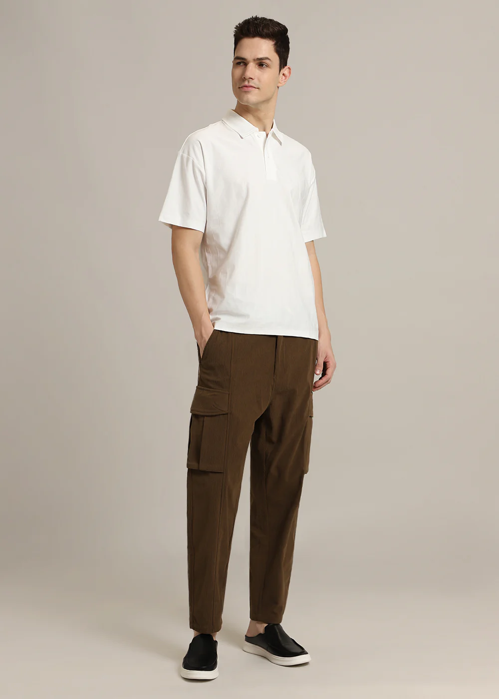 Striped White Plain Polo T-Shirt - Image 6
