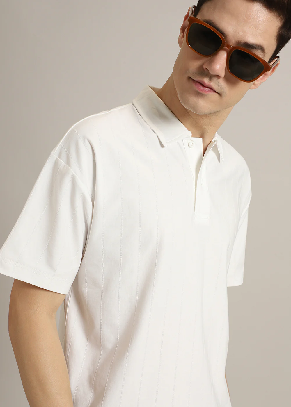 Striped White Plain Polo T-Shirt - Image 8